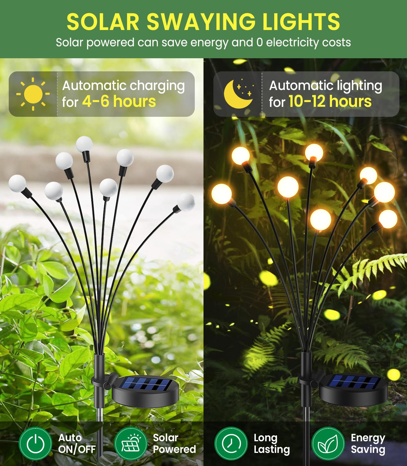 GEARLITE Firefly Solar Gartenlampen 4er Set – 32 LED IP65 Outdoor Wegbeleuchtung