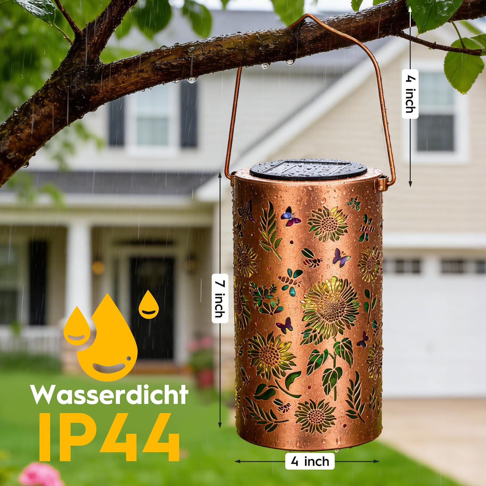 Sonnenblume Solarlampe Außen – Gartendeko hängend, Geschenk für Frauen