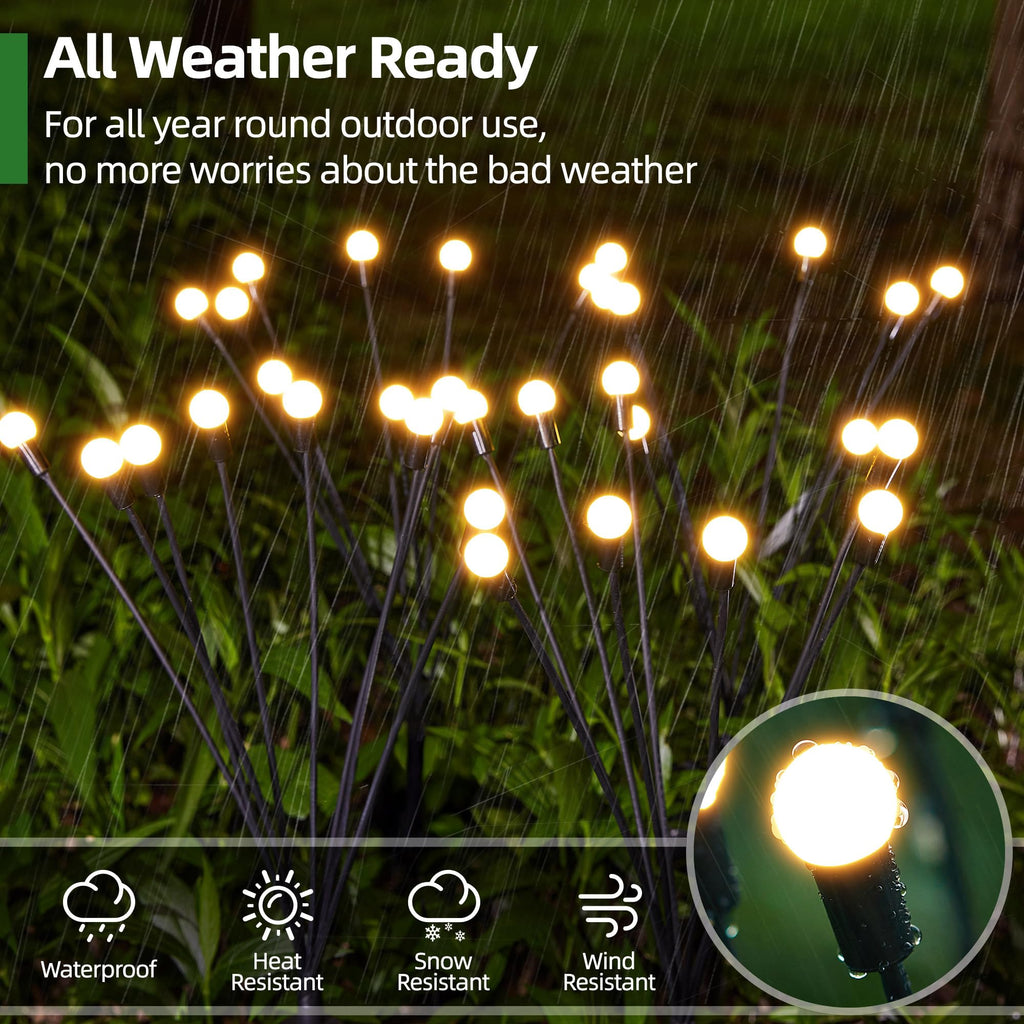 GEARLITE Firefly Solar Gartenlampen 4er Set – 32 LED IP65 Outdoor Wegbeleuchtung