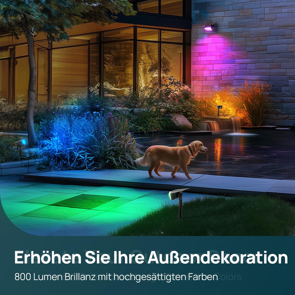 Solar Gartenstrahler RGB bunt – 6er Set, 10 Modi, wasserdicht für Außen