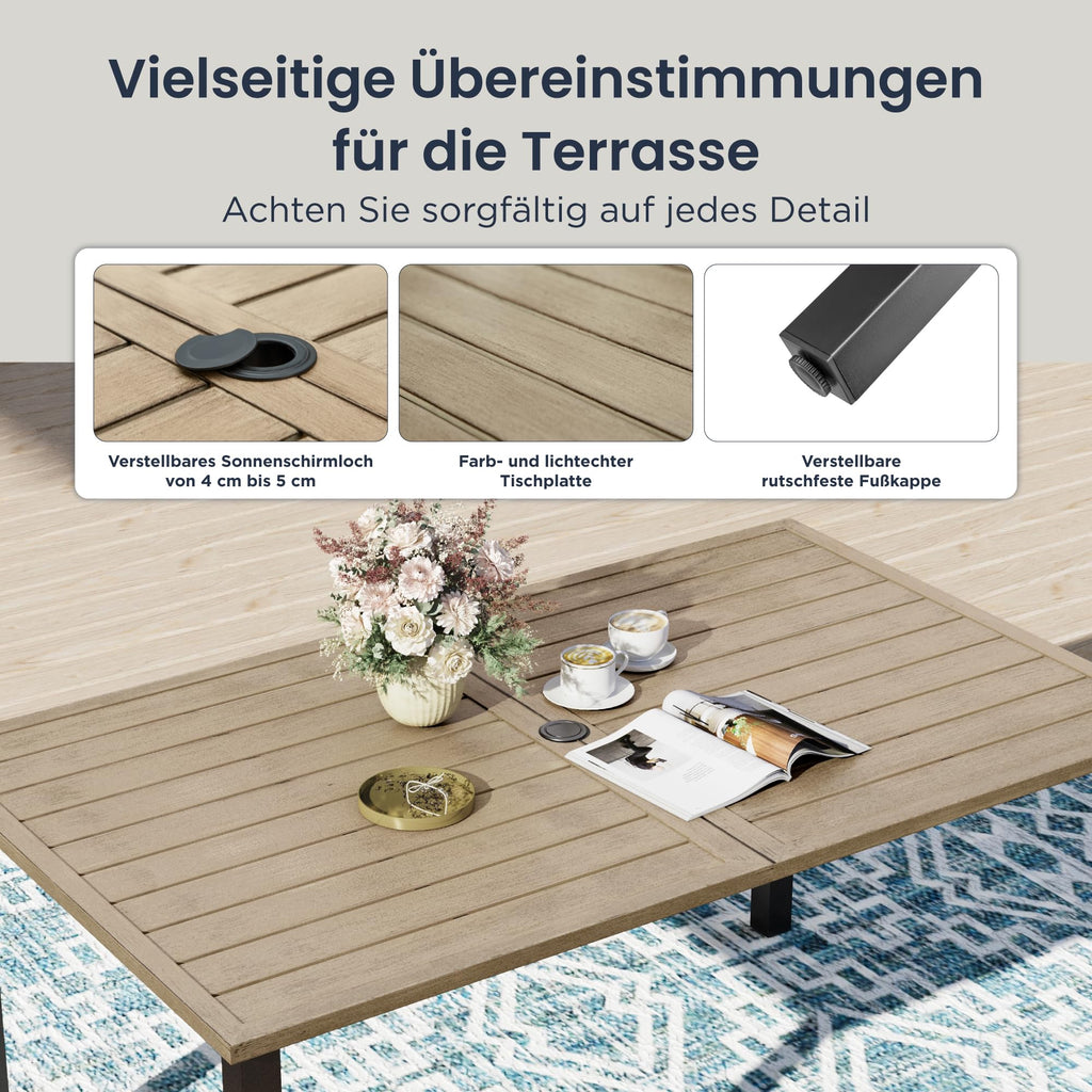 PHI VILLA Gartenmöbel Set für 6 Personen – Wetterfestes Outdoor Essgruppe