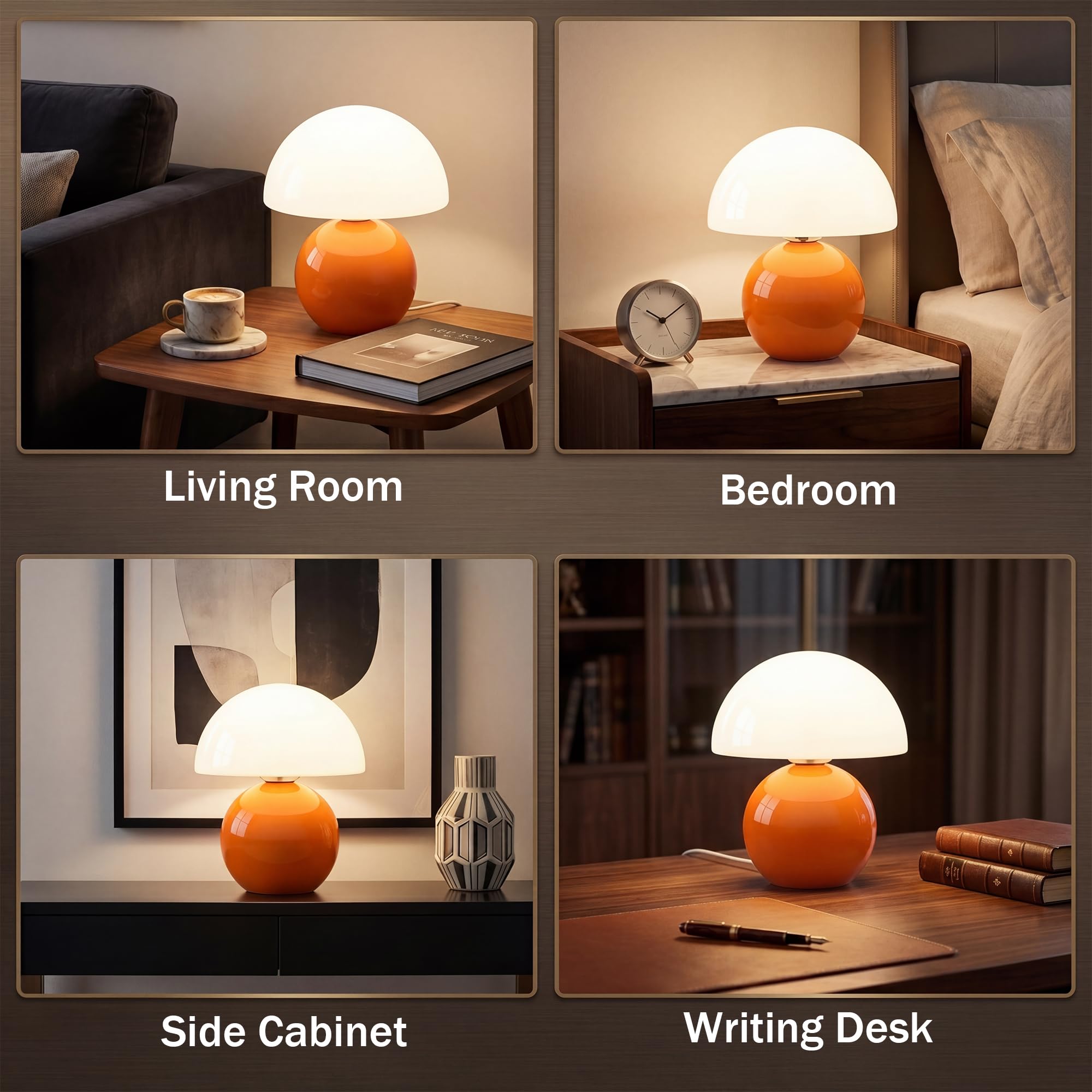 Pilz Nachttischlampe LED dimmbar – Keramik & Glas Tischlampe Orange