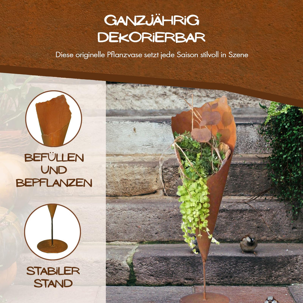 Rostikal Metall Pflanztüte 80 cm – Vintage Rost Gartendeko Pflanzkübel