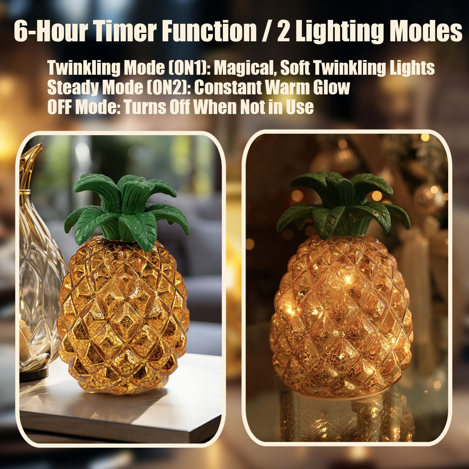 Goldene Ananas LED Lampe – Dekorative Tischlampe aus Glas für Wohnzimmer & Schlafzimmer