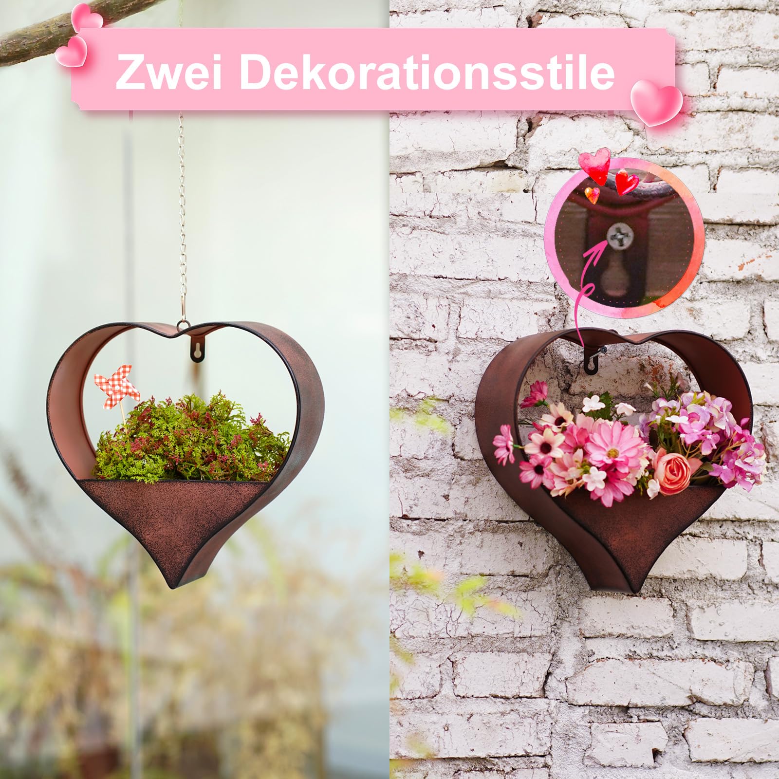 Hängender Blumentopf Herzform ❤️ Metall Gartendeko für Balkon Terrasse & Garten