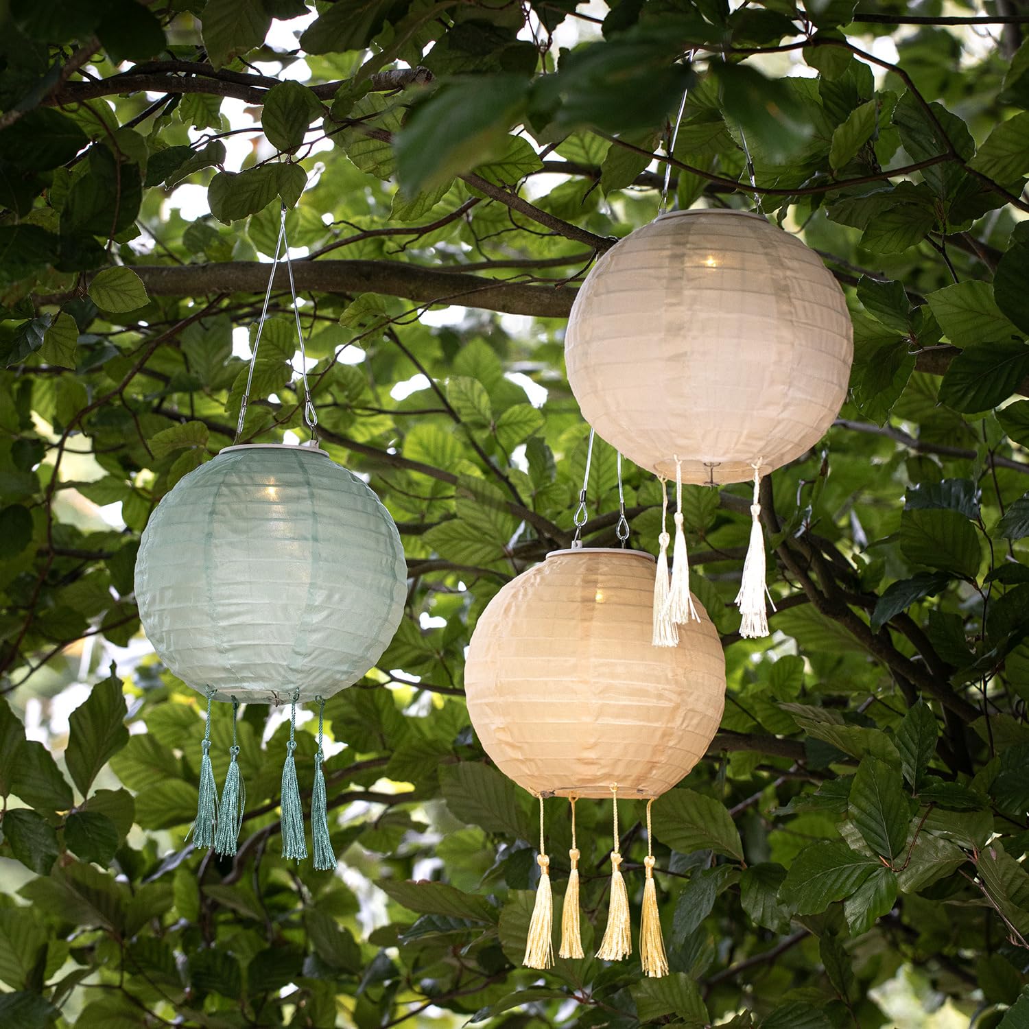Solar Lampions Türkis 3er Set – LED Außenlaterne, Wetterfest, Gartenbeleuchtung Lucena