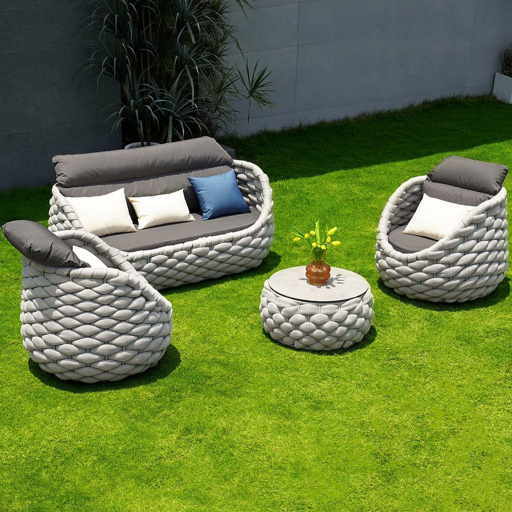 Outdoor Lounge Set für 4 Personen mit drehbaren Sesseln – Modern & wetterfest