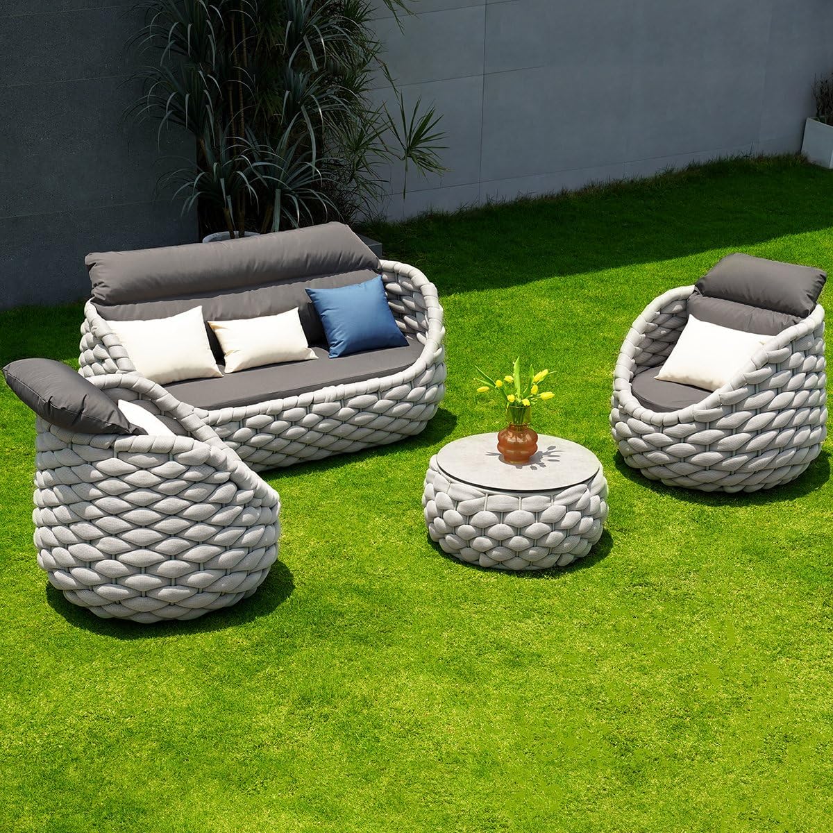 Outdoor Lounge Set für 4 Personen mit drehbaren Sesseln – Modern & wetterfest