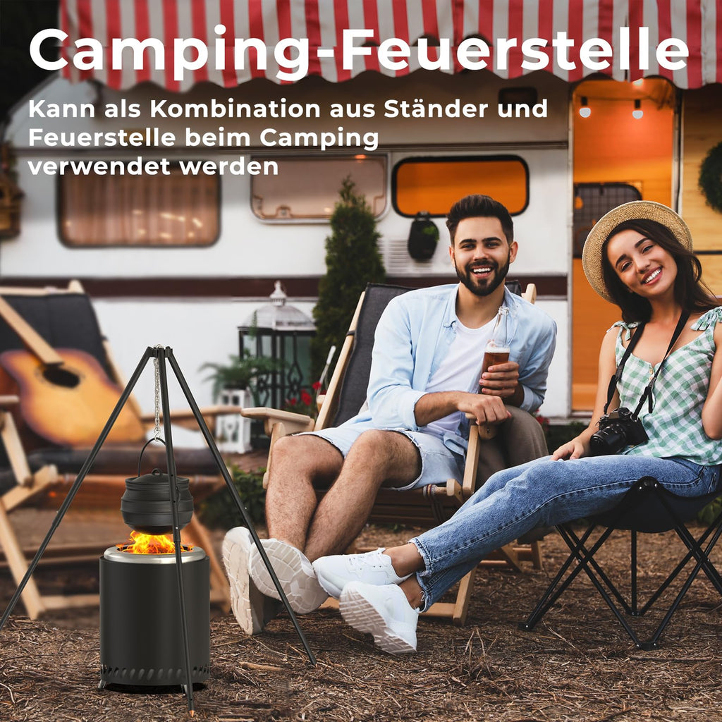 Feuersäule Edelstahl raucharme Pelletfackel Outdoor mit Tragetasche