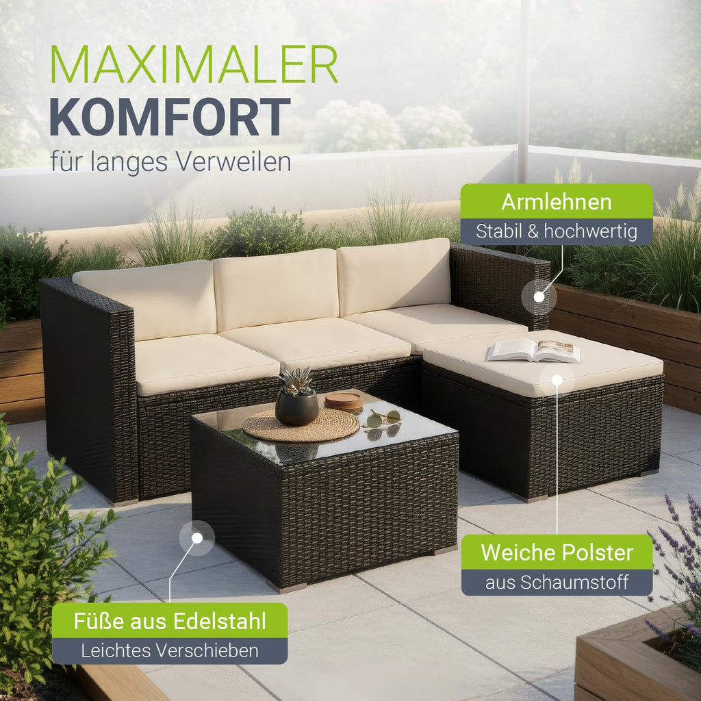 Polyrattan Lounge Set mit Abdeckung für Balkon & Garten – Komfort für 3–4 Personen