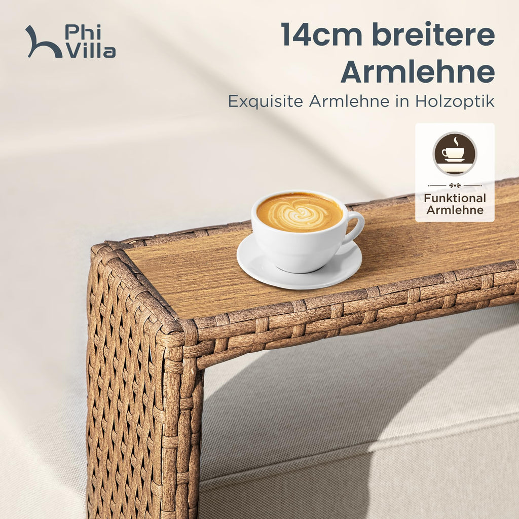 PHI VILLA Rattan Gartenmöbel Set für 6 Personen – Outdoor Lounge Sofa Balkon Terrasse