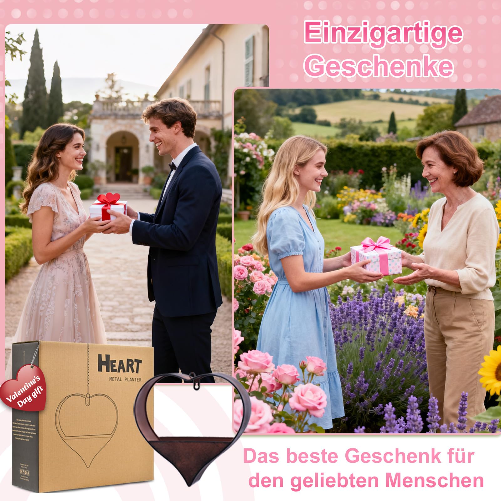 Hängender Blumentopf Herzform ❤️ Metall Gartendeko für Balkon Terrasse & Garten