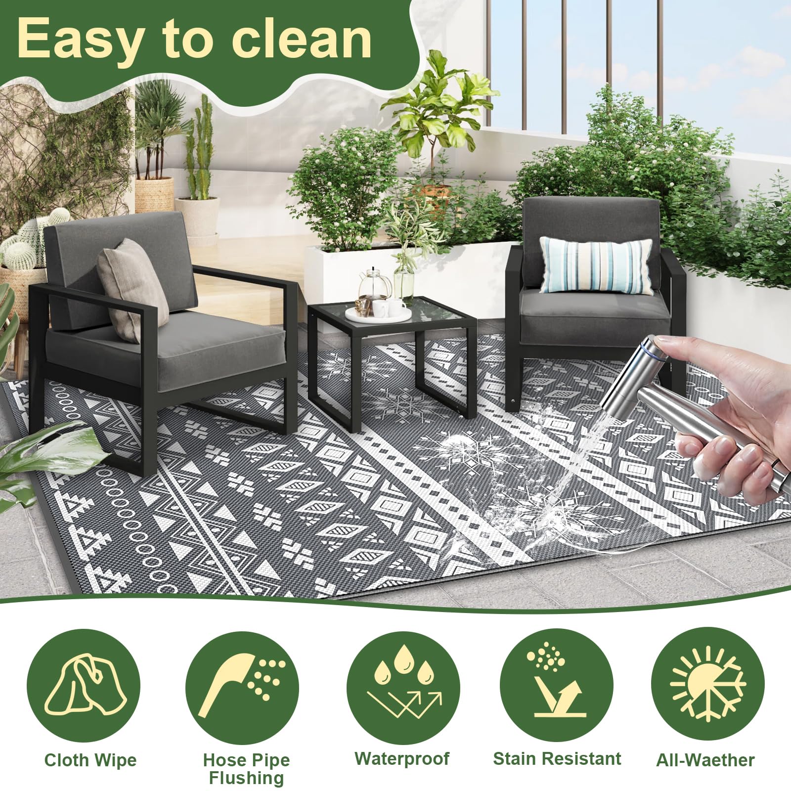 Outdoor Teppich Wendbar – Wetterfest für Balkon, Terrasse & Camping
