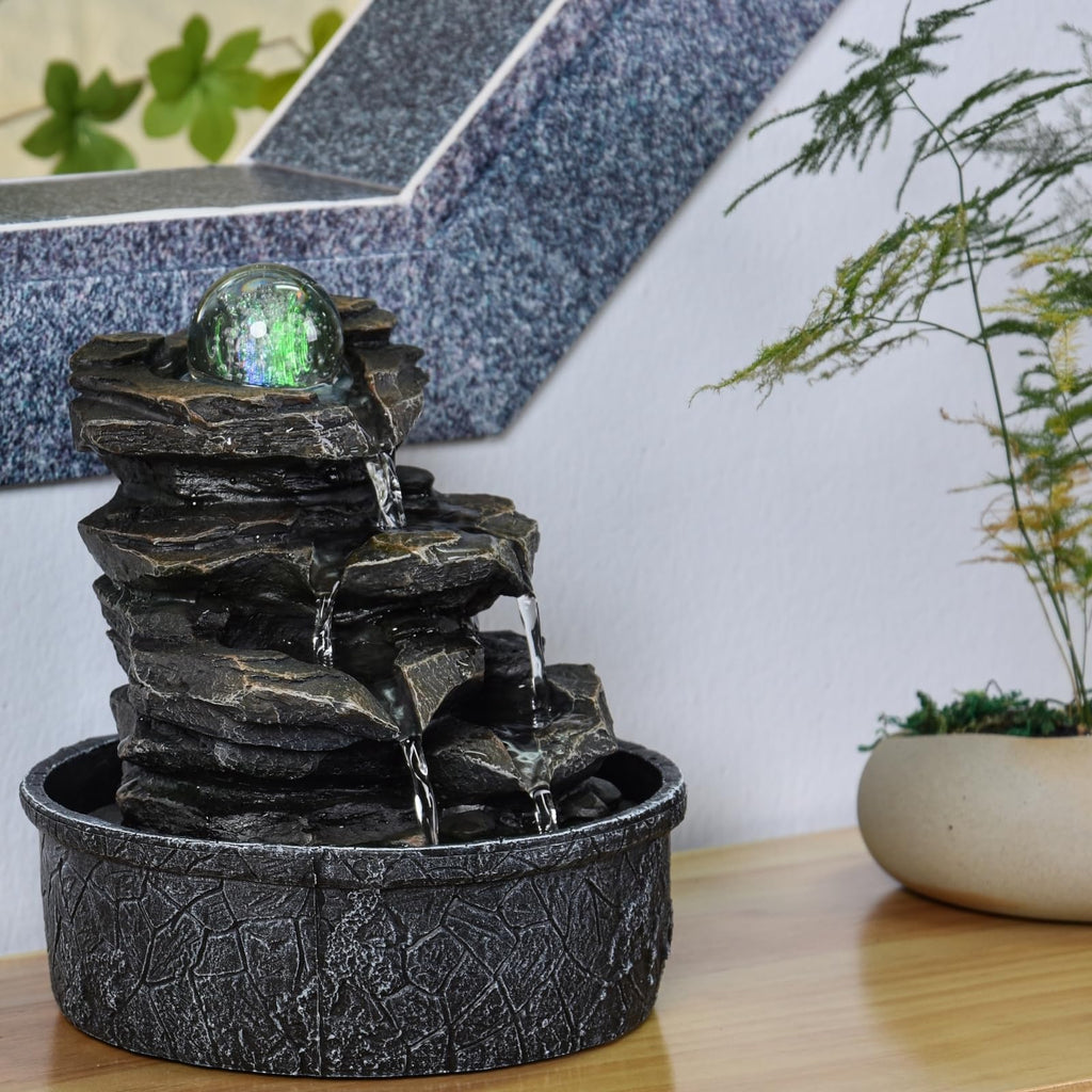 Zimmerbrunnen Little Rock – LED Farbwechsel, Steinoptik & Feng Shui