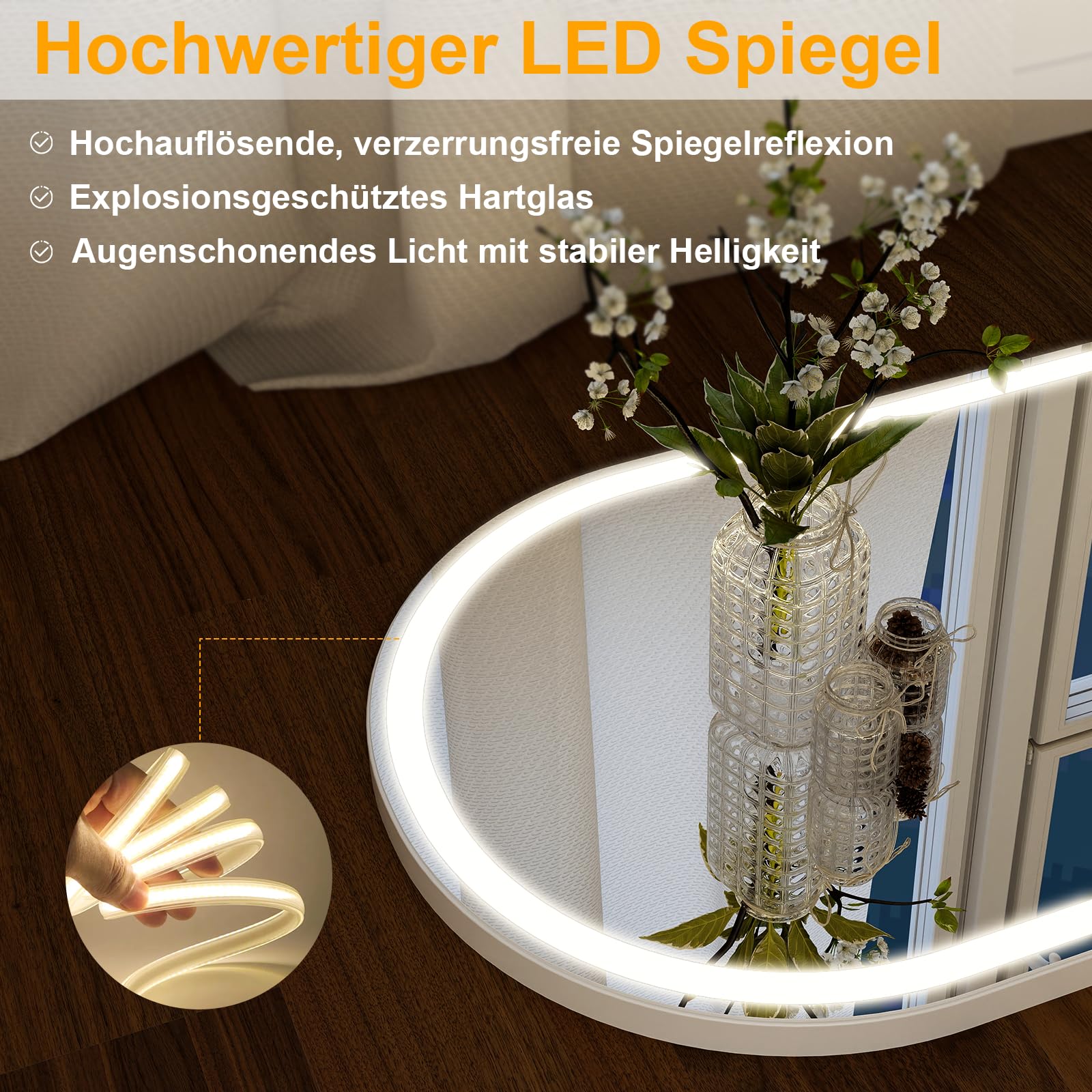 LED Ganzkörperspiegel mit Licht 141x50cm – Moderner Bogen Spiegel für Schlafzimmer