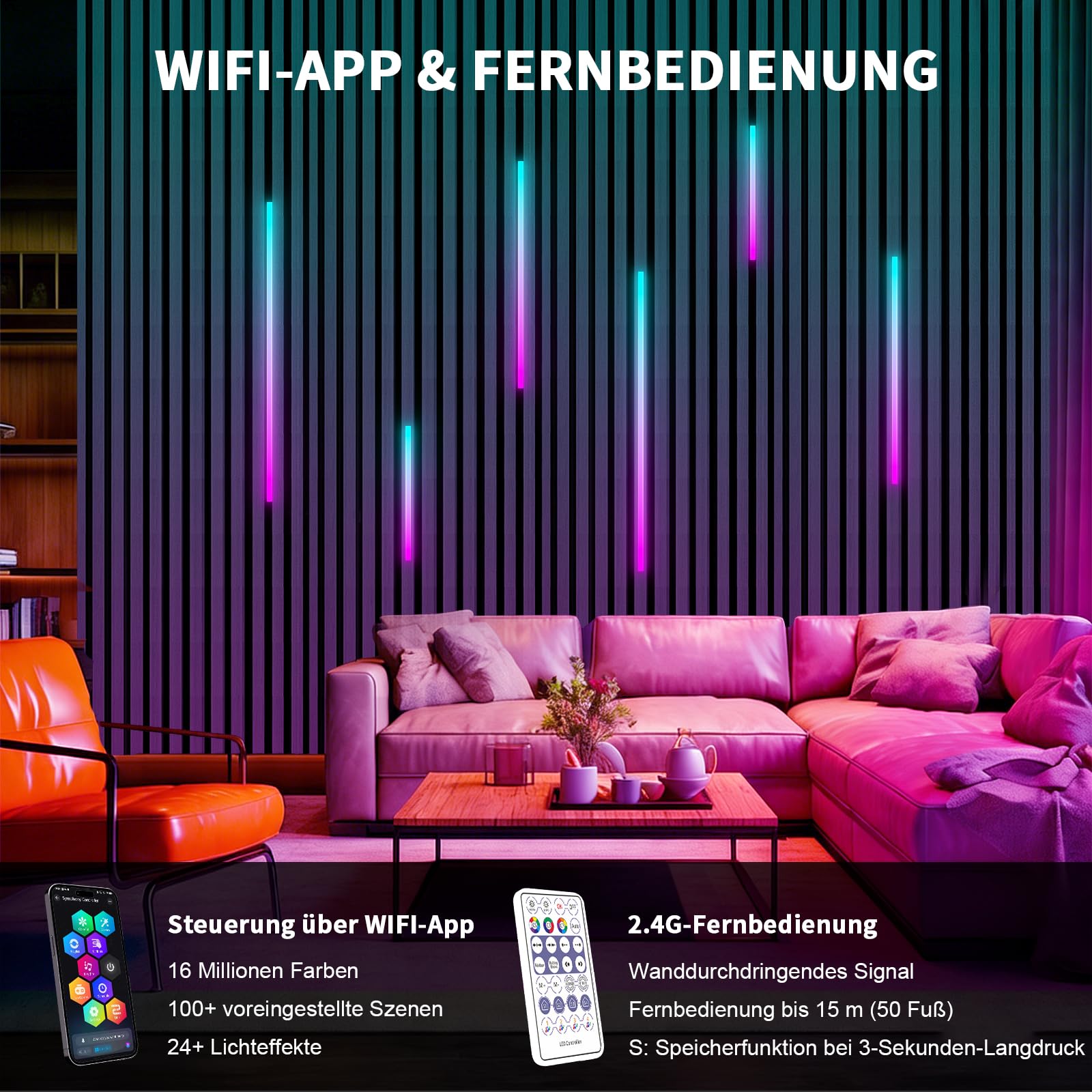 SHUNLEE RGB+IC LED Akustikpaneele – Smarte Wandbeleuchtung mit Musikmodus, 6-teilig