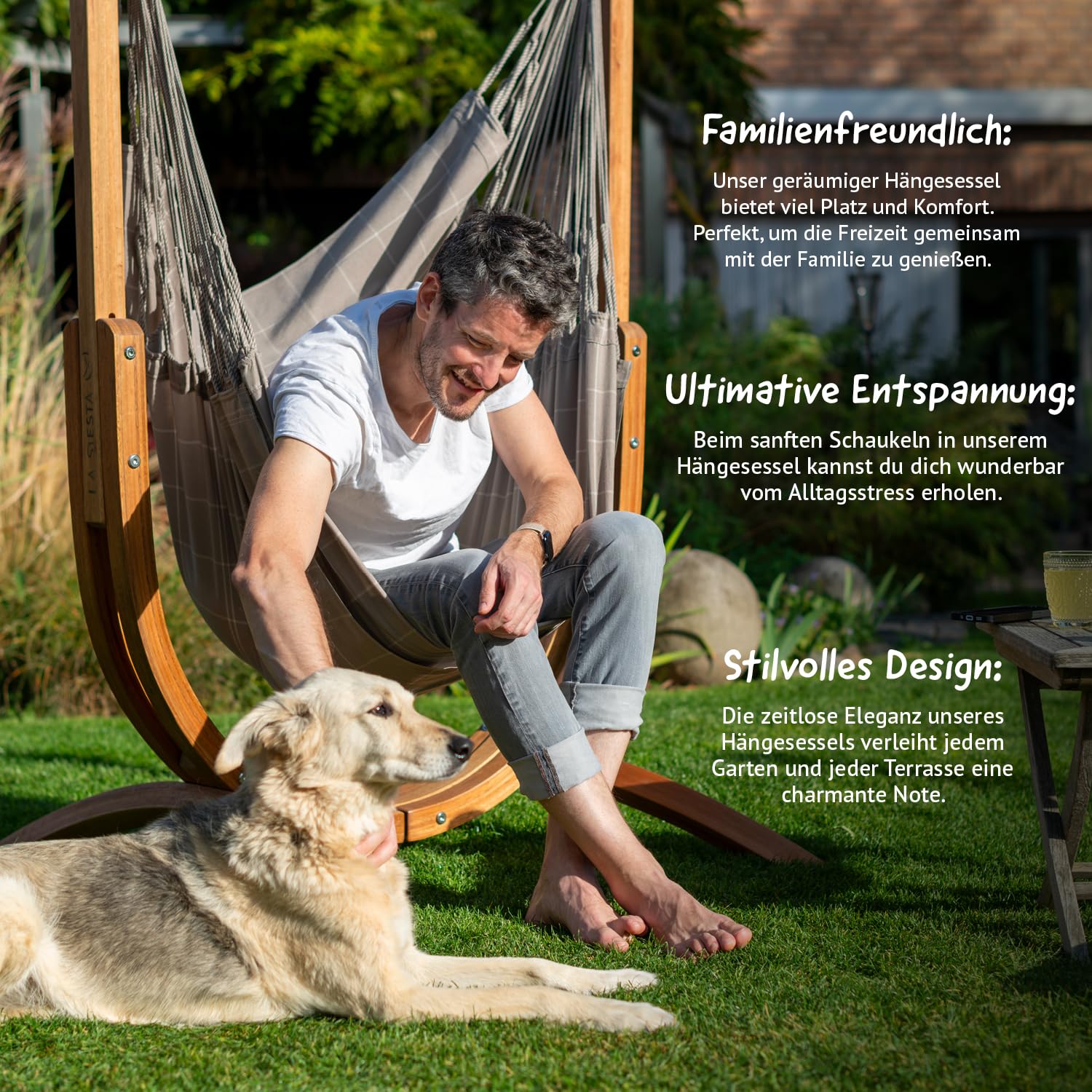 LA SIESTA Hängesessel Udine mit Ständer – Outdoor, wetterfest, FSC-Eukalyptus