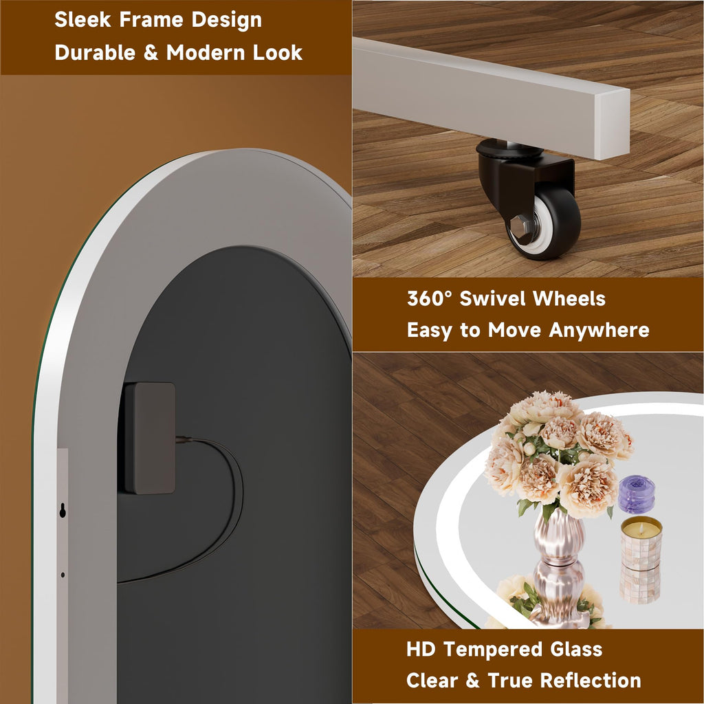 LED Ganzkörperspiegel 170x100 cm mit Beleuchtung – 360° drehbarer Standspiegel