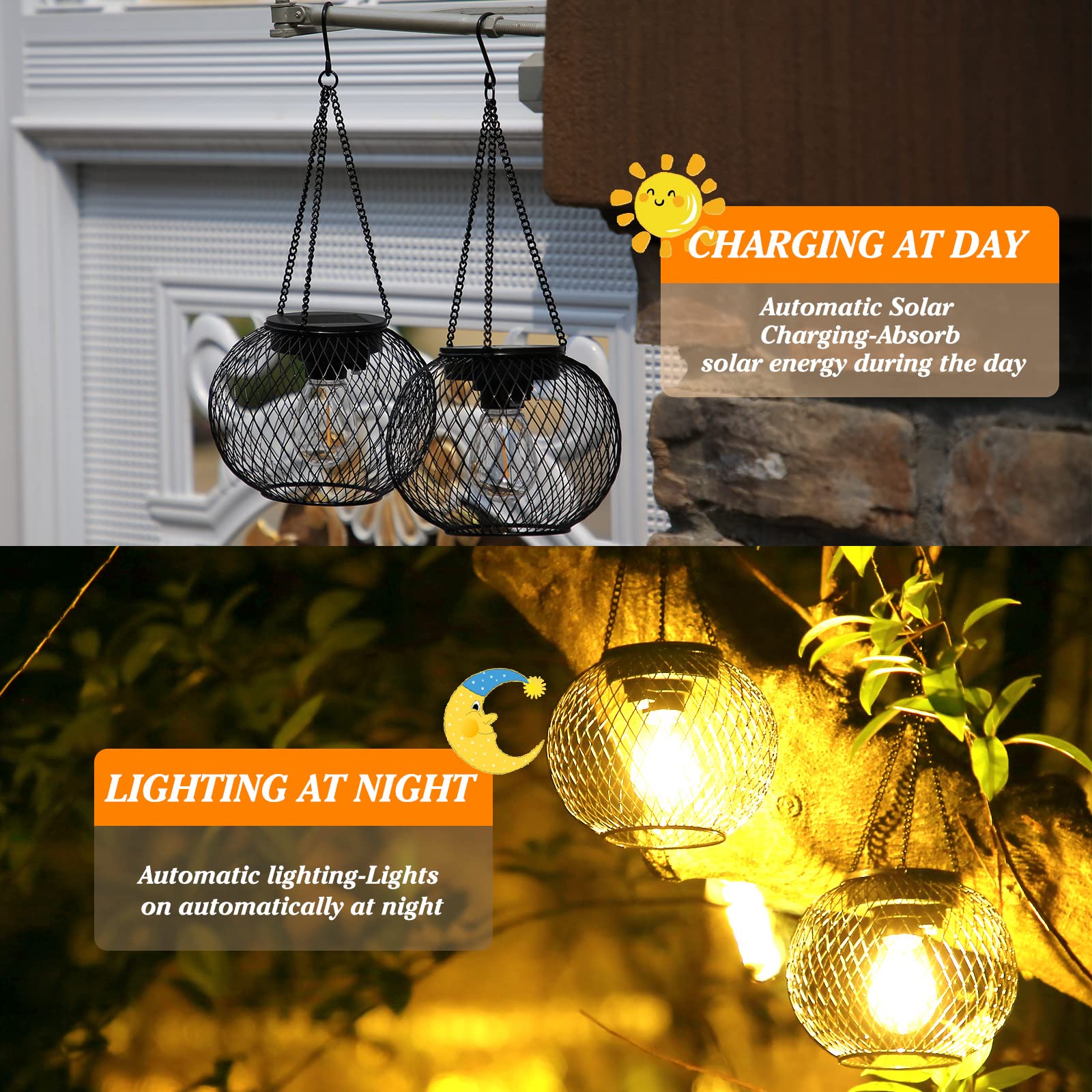 KagoLing Solar Laterne Hängend 2er Set – LED Solarlampen für Garten, Balkon & Terrasse