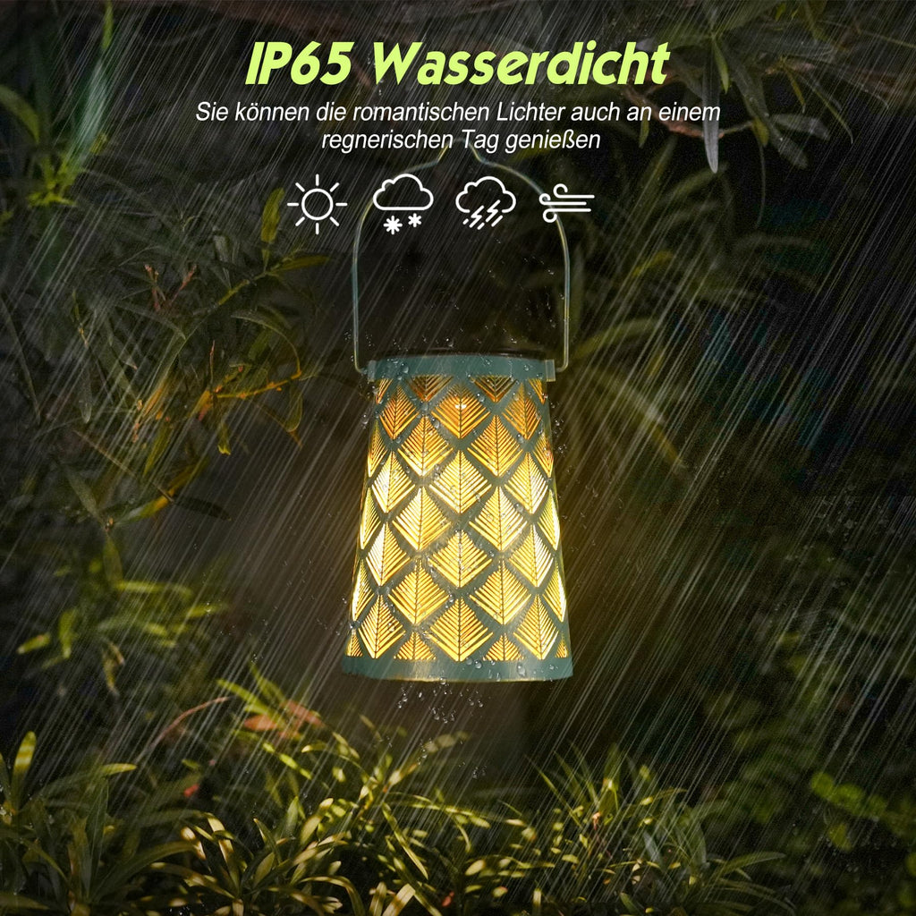 Solar Gartenlaterne 4er Set Vintage – Kiefernmuster, IP65, LED, Patina Grüngold