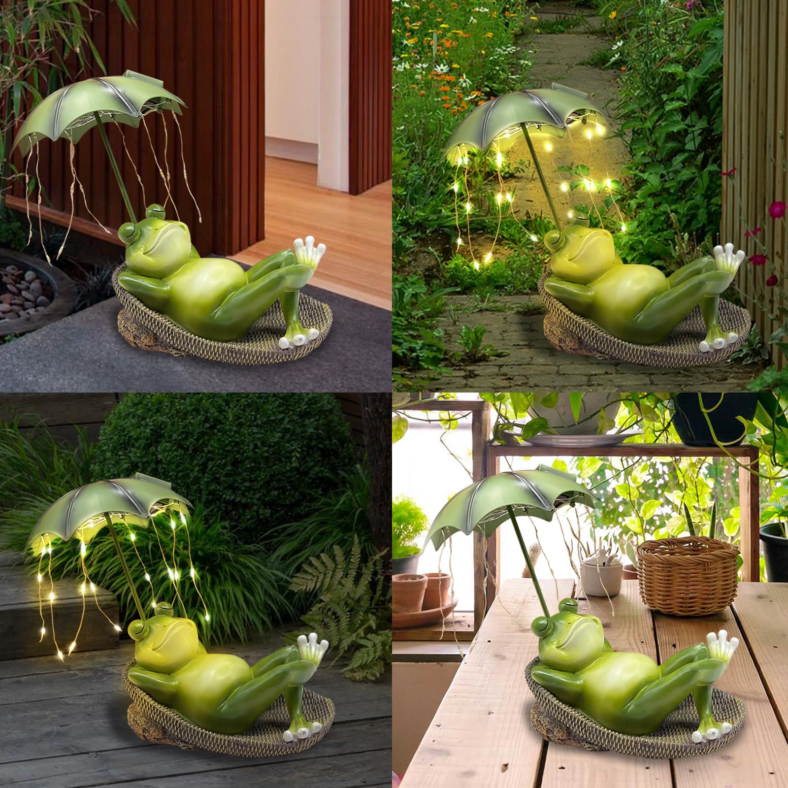 Solar Frosch Gartendeko mit Schirm Figur wasserdicht LED Garten Geschenk