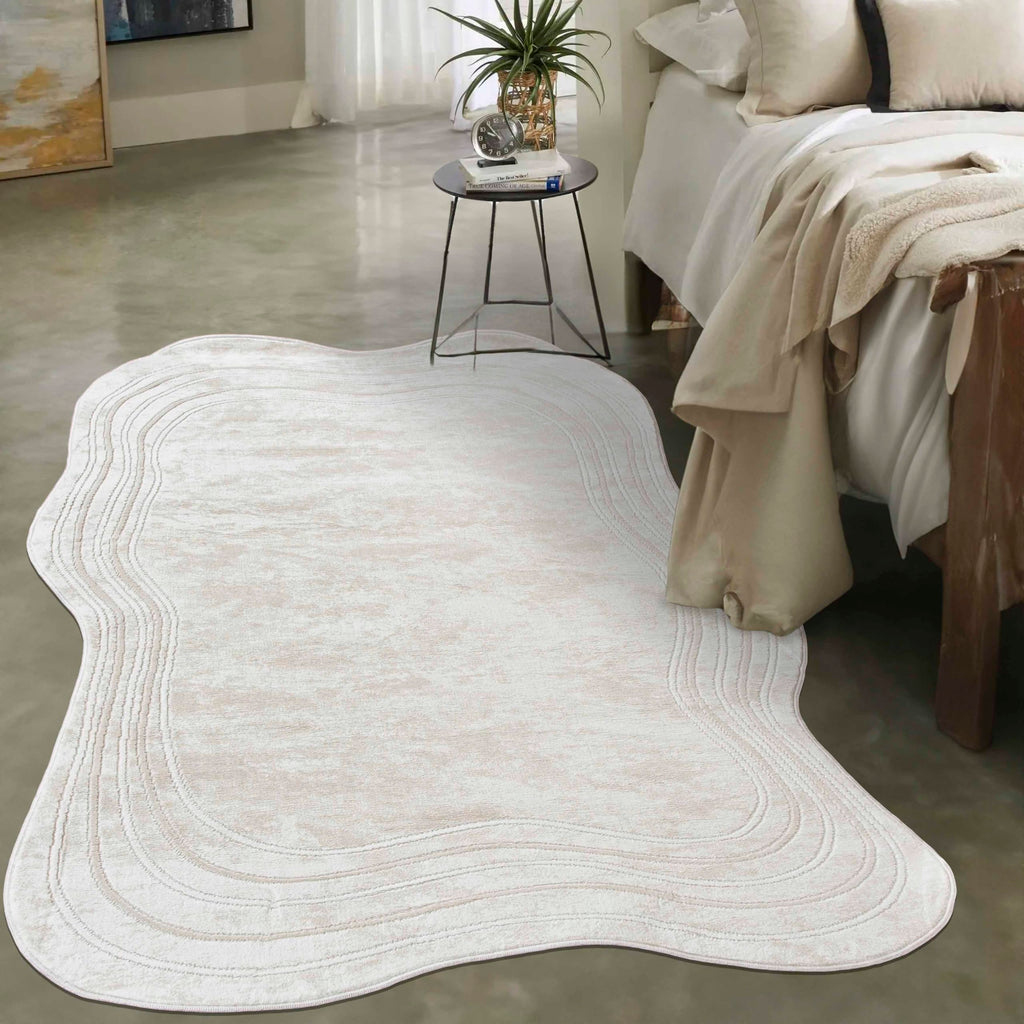 Moderner Kurzflor Teppich Beige – Weicher Wohnzimmer Teppich für Schlafzimmer & Flur