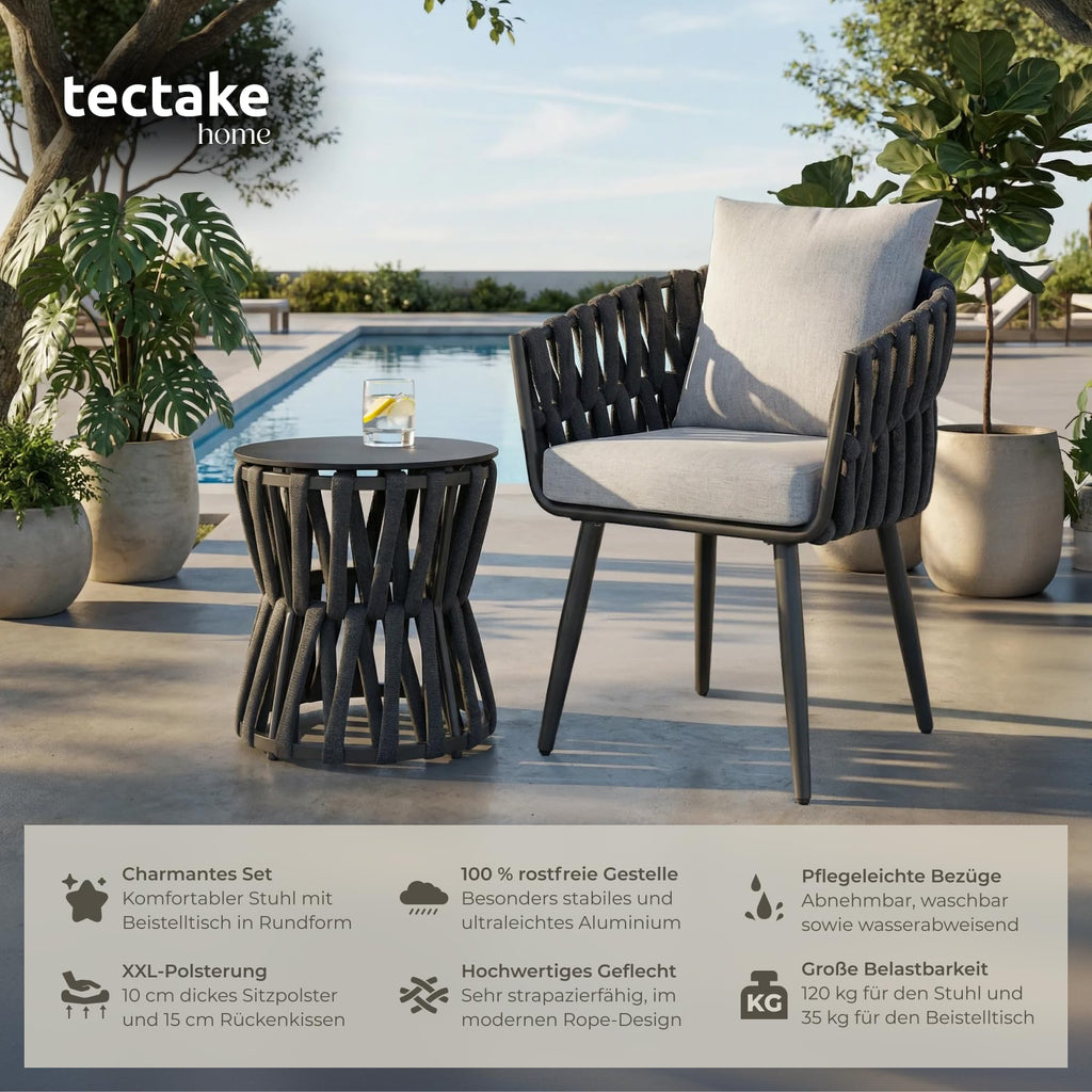 Modernes Gartenmöbel Set mit Rope Design – Aluminium Lounge Set mit Tisch & Polstern
