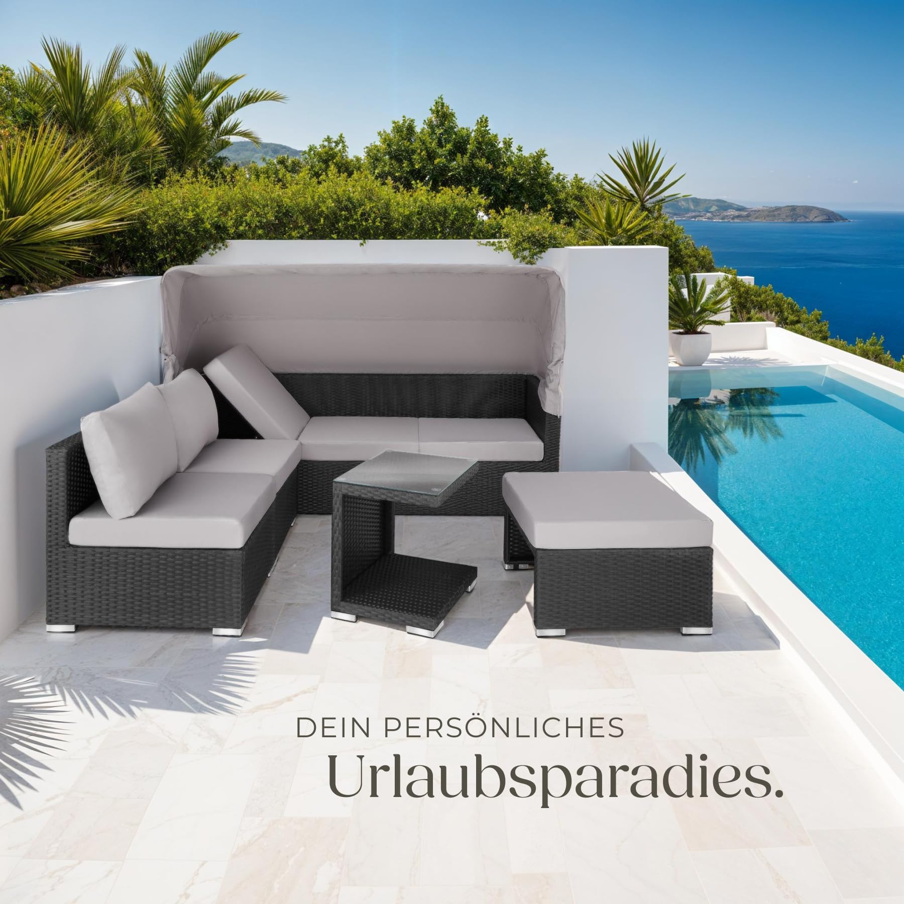 tectake Rattan Sonneninsel Lounge Set – Sofa, Sessel, Hocker &amp; Tisch