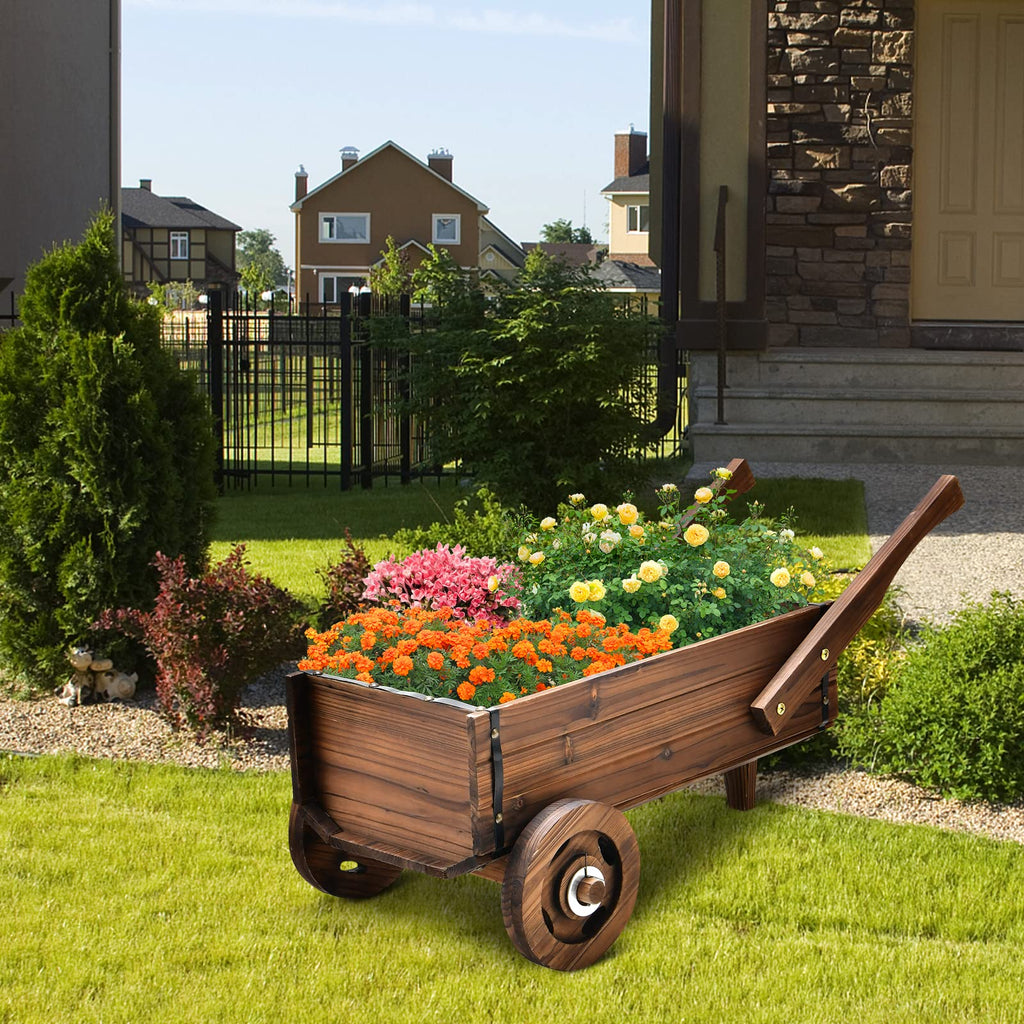 Blumenwagen Holz mit Rädern 🌿 Pflanzwagen für Garten Balkon Terrasse