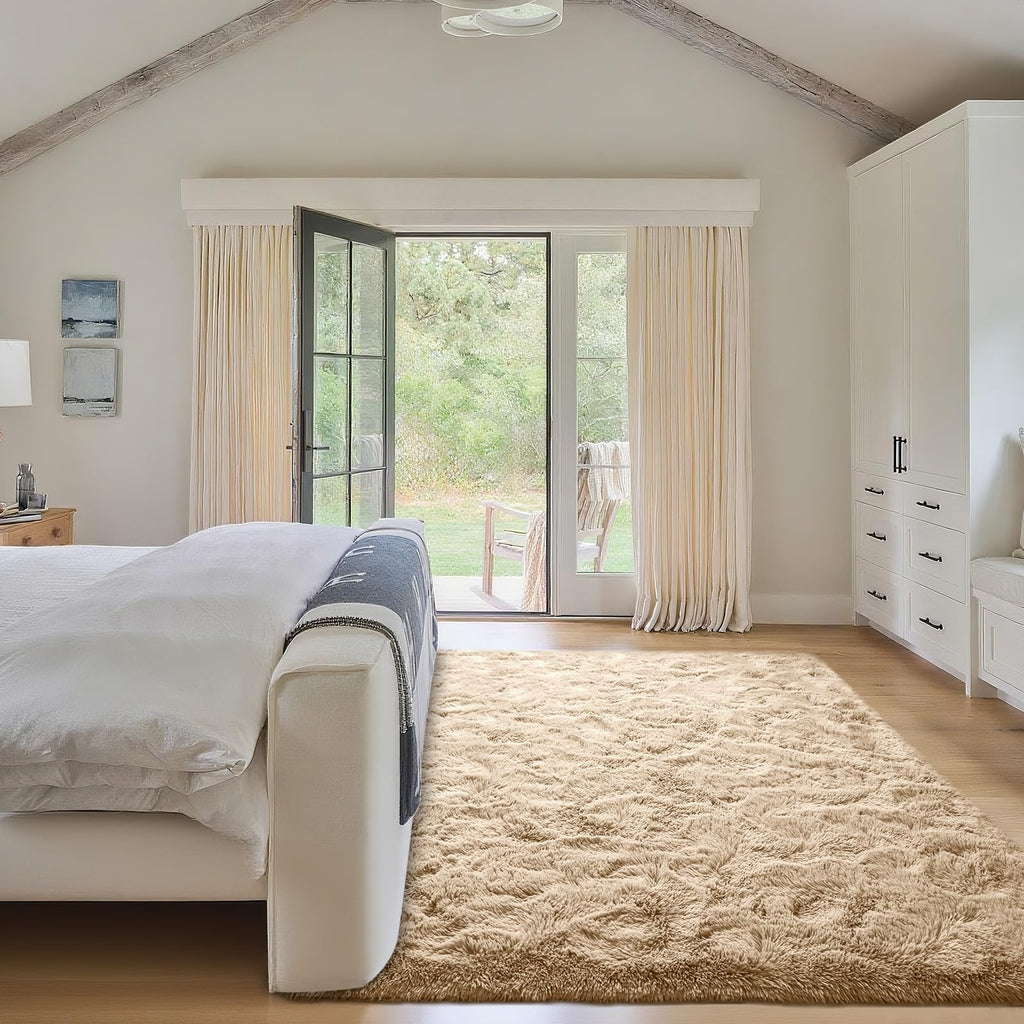 Weicher Hochflor Teppich Beige – Großer Wohnzimmer Teppich für Schlafzimmer & Kinderzimmer