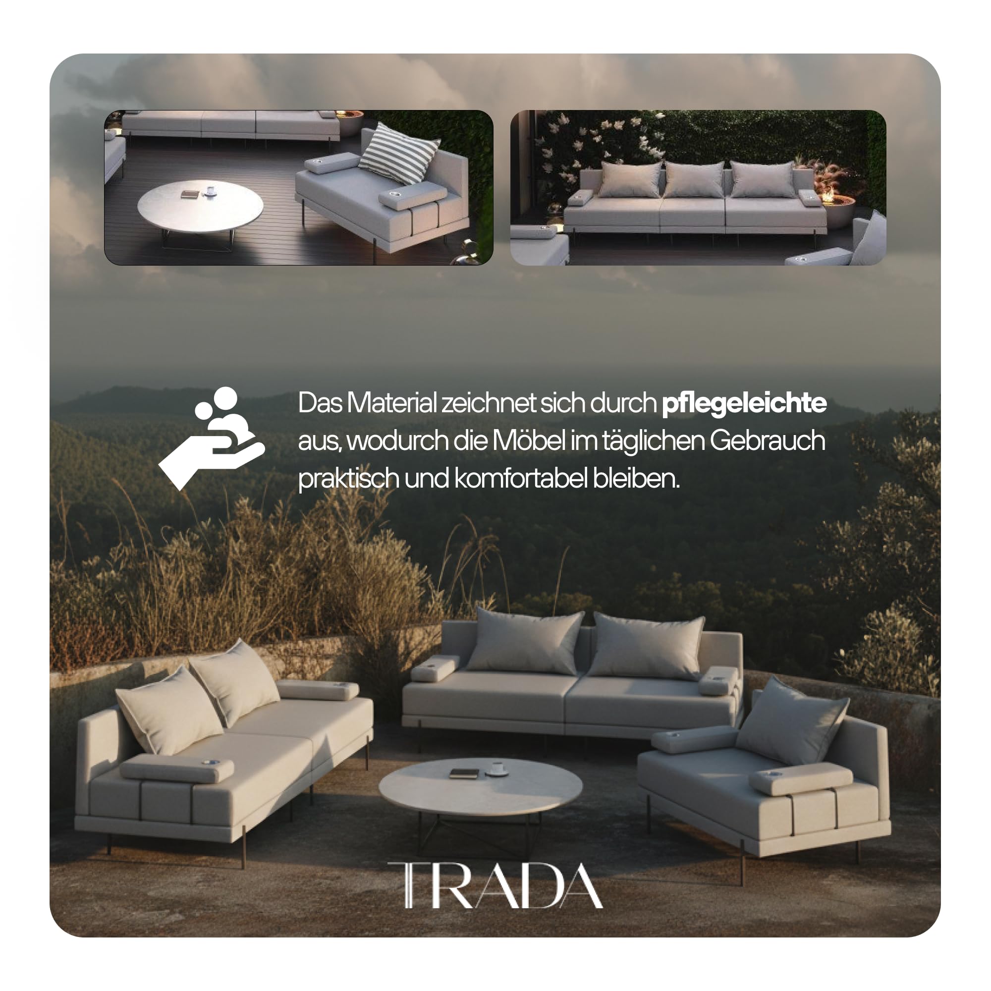 Gartenmöbel Lounge Set Beige für Terrasse & Balkon – Modernes Ecksofa Outdoor