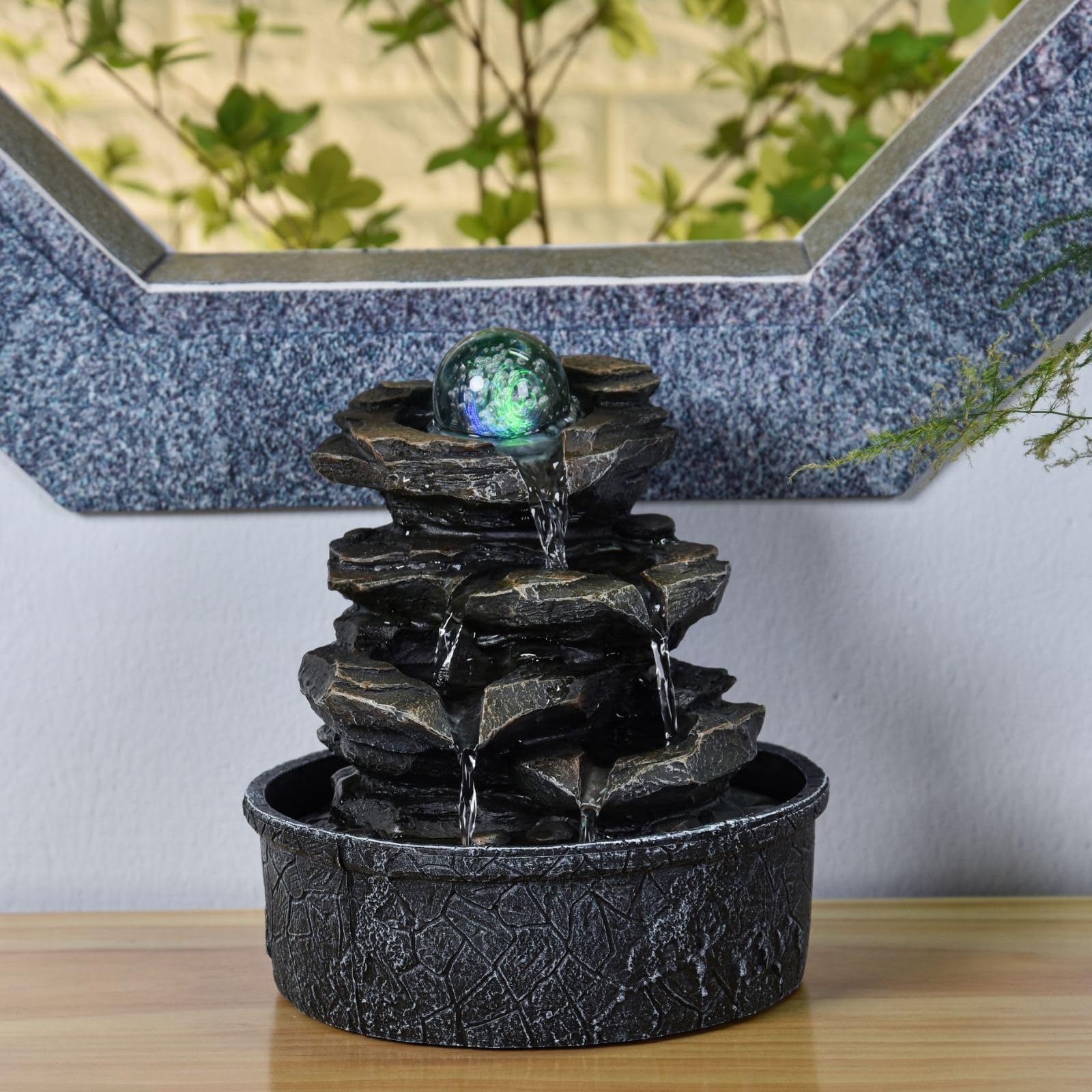 Zimmerbrunnen Little Rock – LED Farbwechsel, Steinoptik & Feng Shui