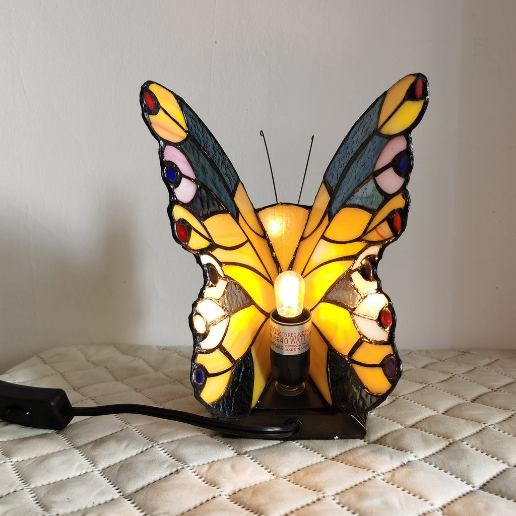 FUMAT Tiffany Schmetterling Tischlampe – Handgefertigte Vintage Buntglasleuchte