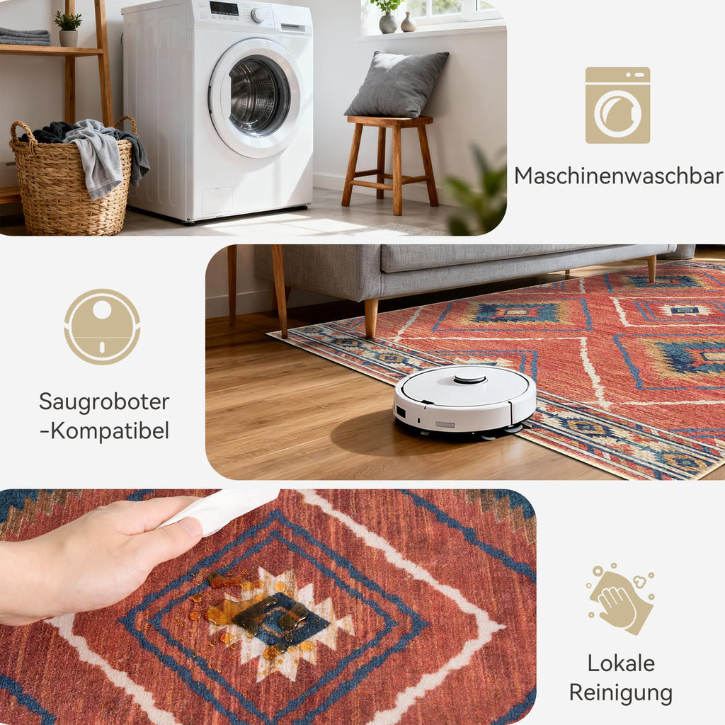 Teppich Läufer 60x300 cm – Rutschfester Flur- & Küchenläufer Waschbar