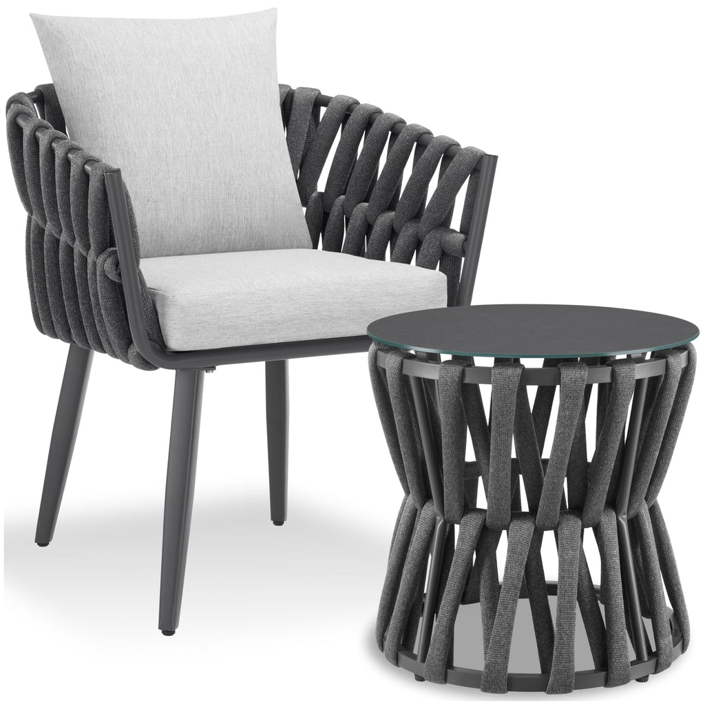 Modernes Gartenmöbel Set mit Rope Design – Aluminium Lounge Set mit Tisch & Polstern