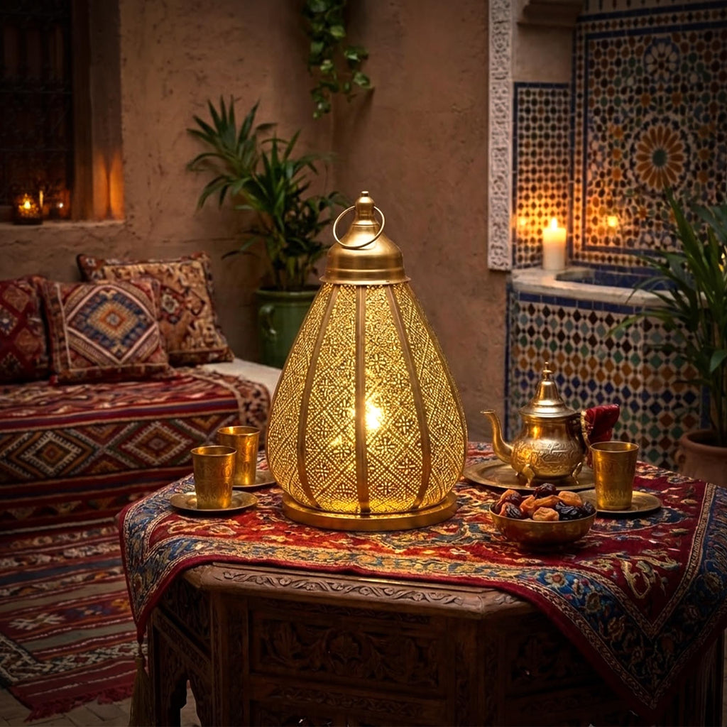 Marokkanische Vintage Metall Lampe – Orientalische Tischlampe für Wohnzimmer, Schlafzimmer & Deko