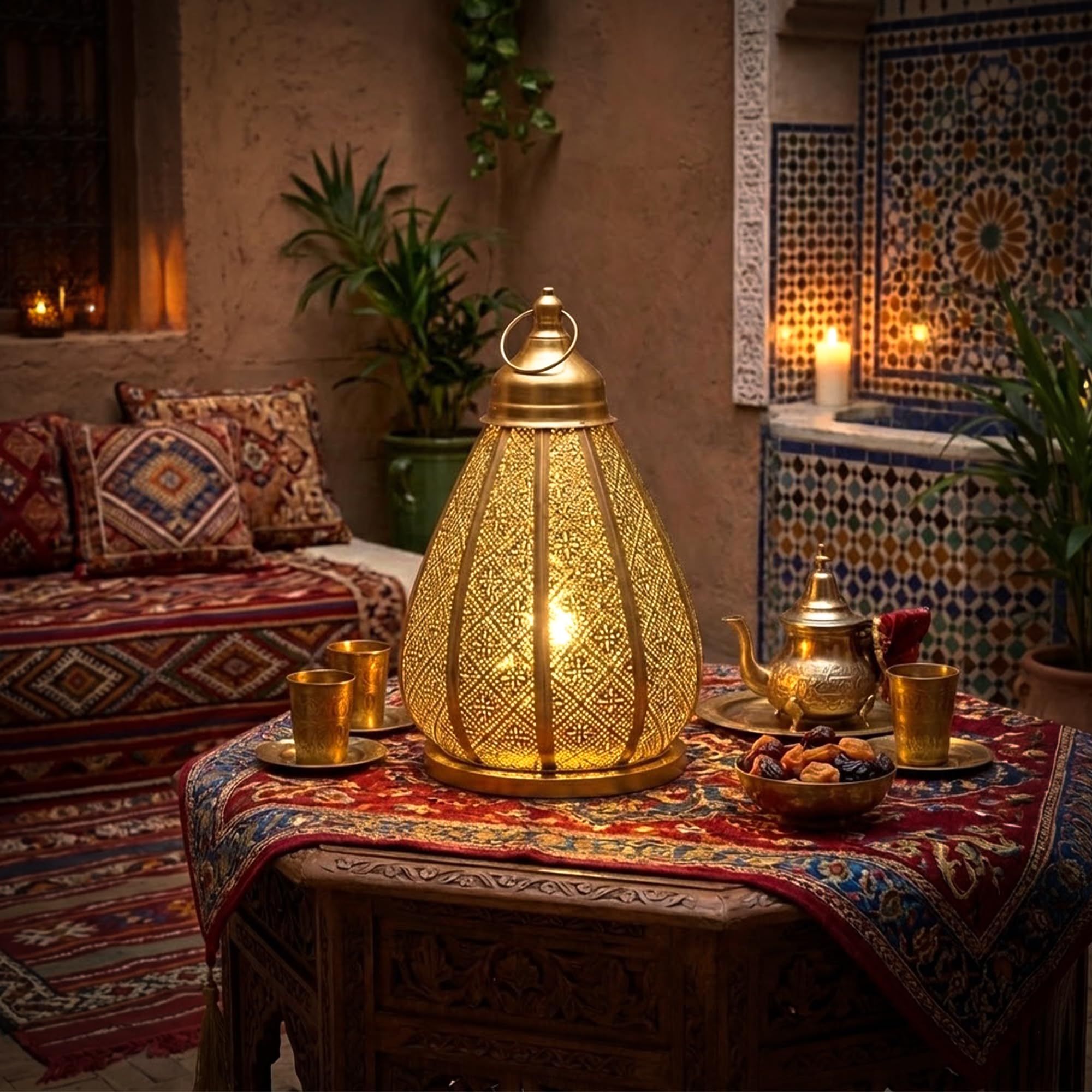 Marokkanische Vintage Metall Lampe – Orientalische Tischlampe für Wohnzimmer, Schlafzimmer & Deko