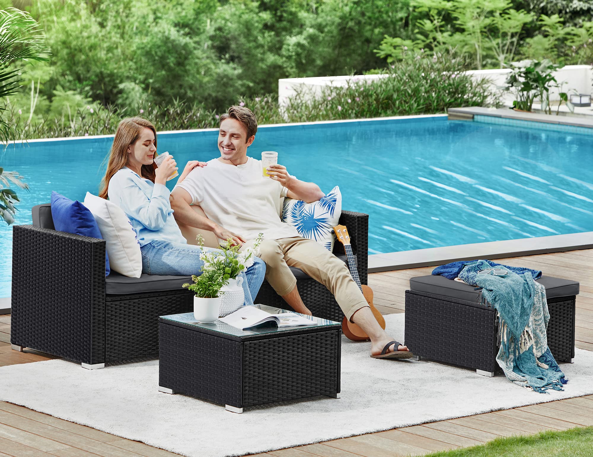 Polyrattan Gartenmöbel Set für Balkon & Terrasse – Modernes Lounge Set mit Komfort