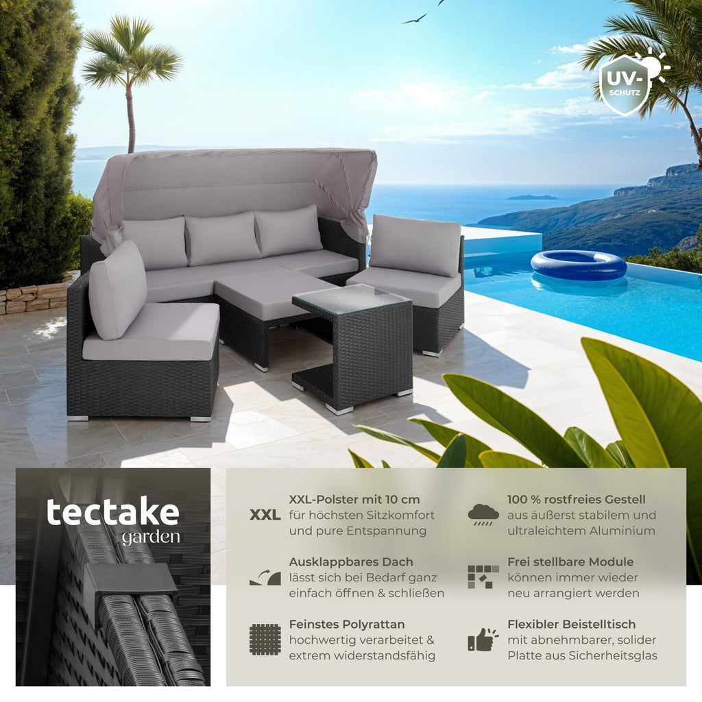 tectake Rattan Sonneninsel Lounge Set – Sofa, Sessel, Hocker &amp; Tisch