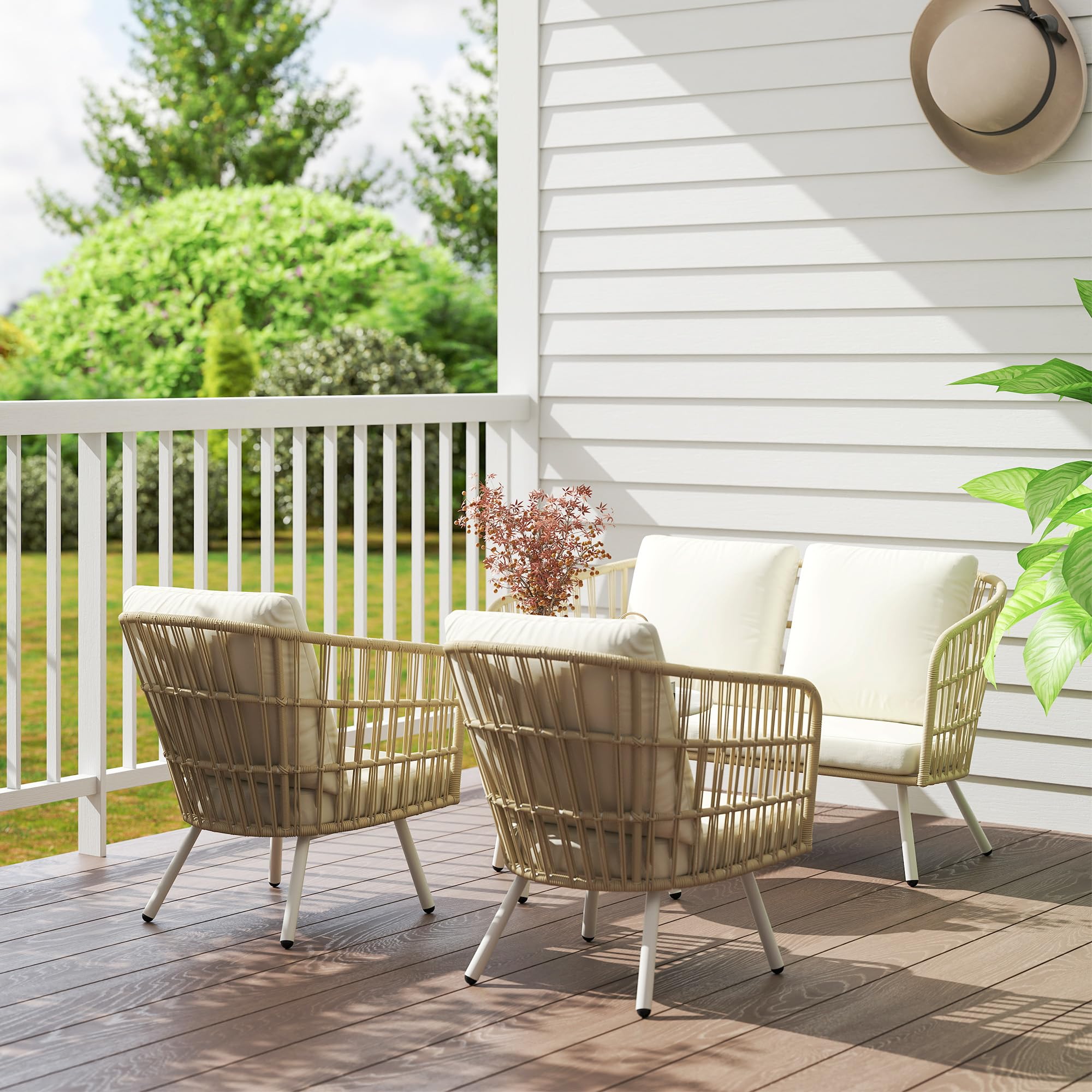 Outsunny Polyrattan Gartenmöbel Set – Lounge Set mit Sofa & Tisch, wetterfest