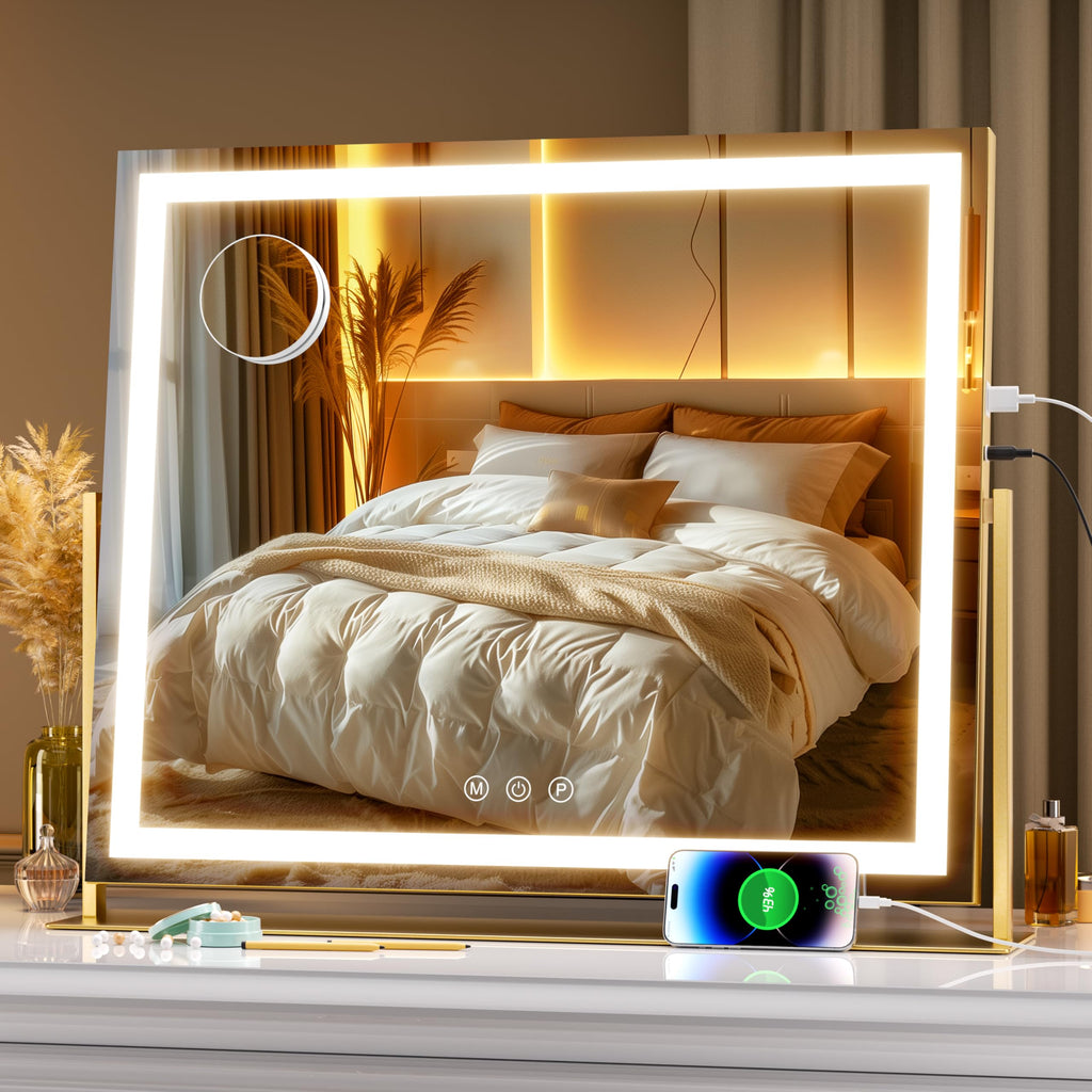 LED Schminkspiegel 60x50 cm mit Beleuchtung – Kosmetikspiegel mit Touch & 360° Drehung