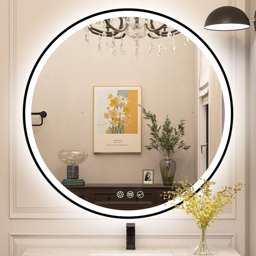 Runder LED Badspiegel 80 cm mit Beleuchtung & Bluetooth – dimmbar mit 3 Lichtfarben