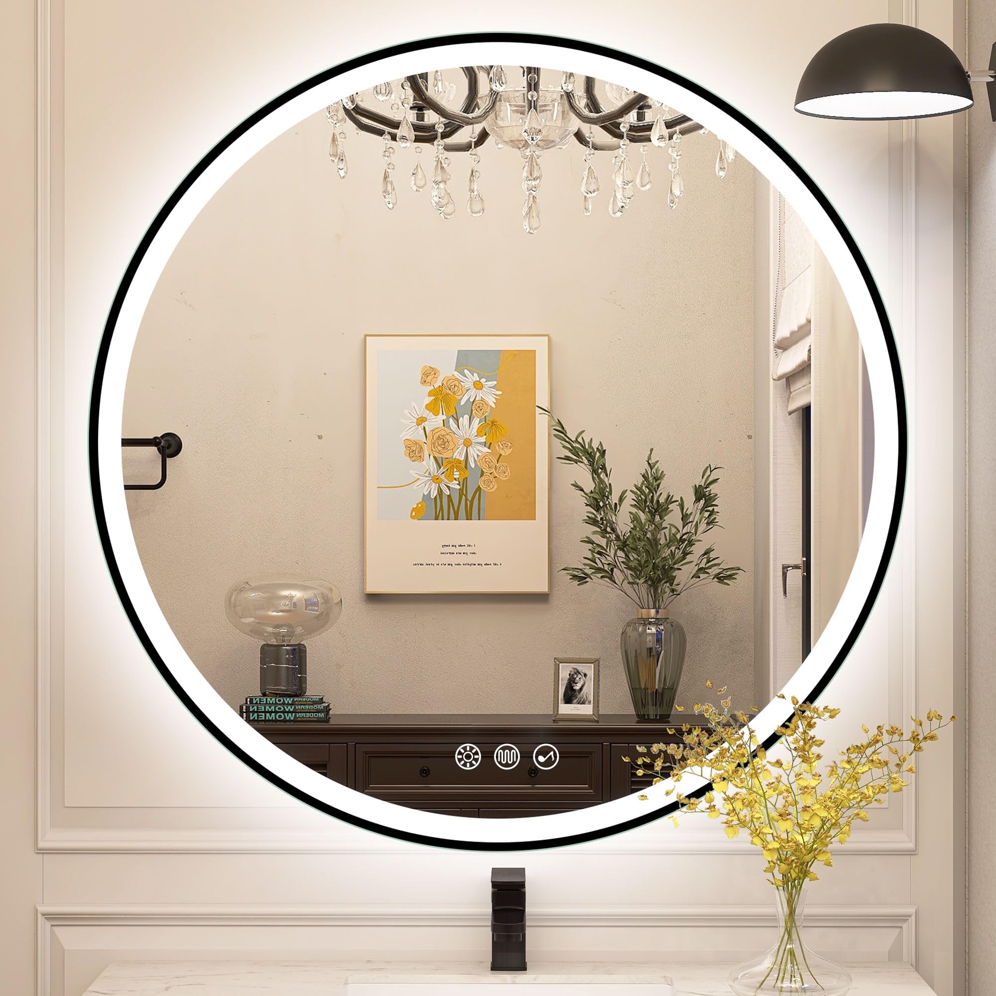 Runder LED Badspiegel 80 cm mit Beleuchtung & Bluetooth – dimmbar mit 3 Lichtfarben