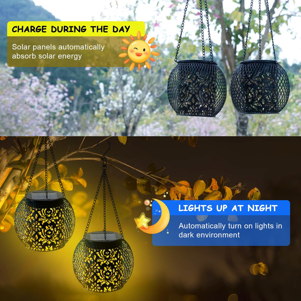 Solarlaterne für Außen – IP65 Wasserdicht, Metall, Hängend – Garten & Balkon Deko