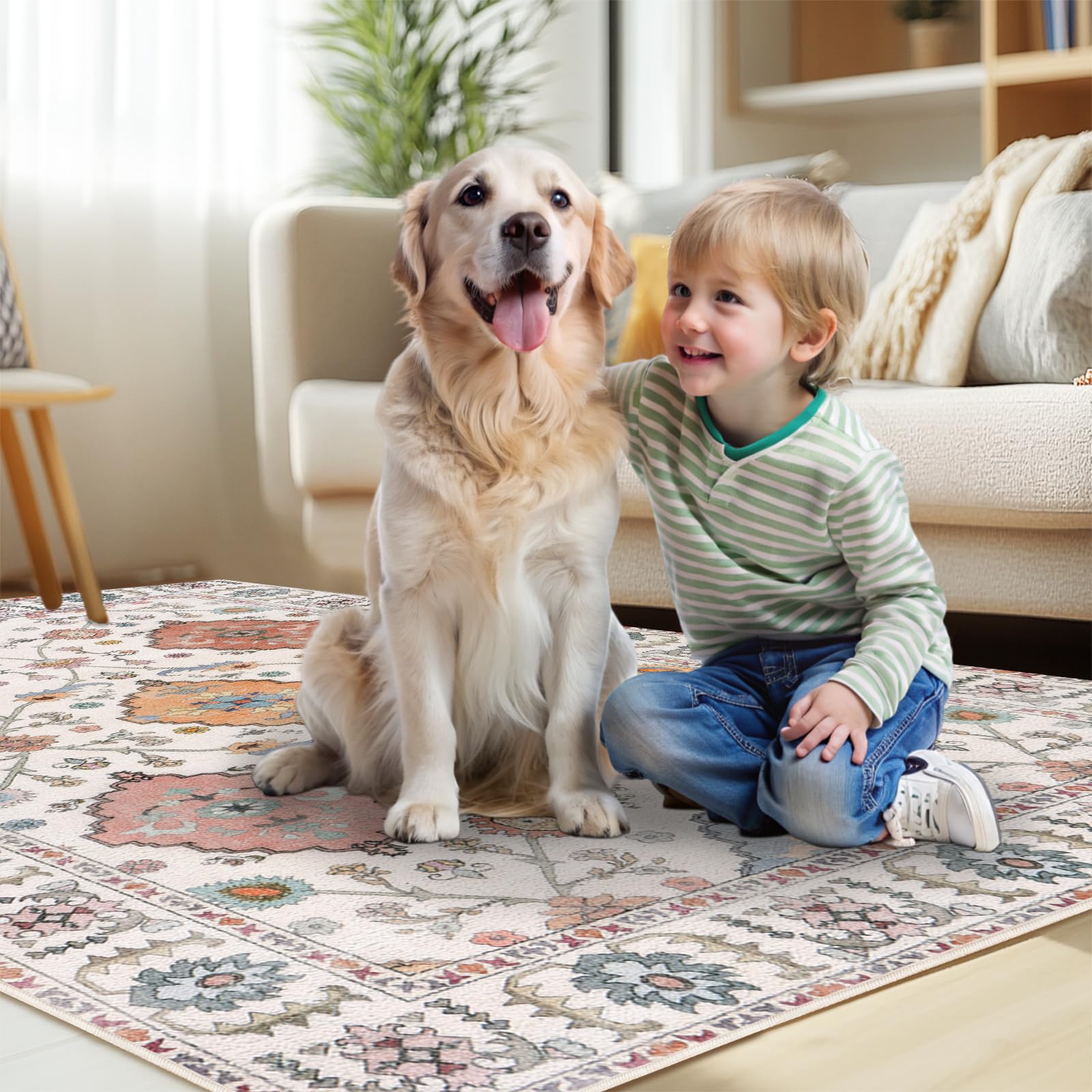Boho Rug 160x230 cm Vintage – Soft Non-Slip Rug for Living Room, Dining Room & Bedroom