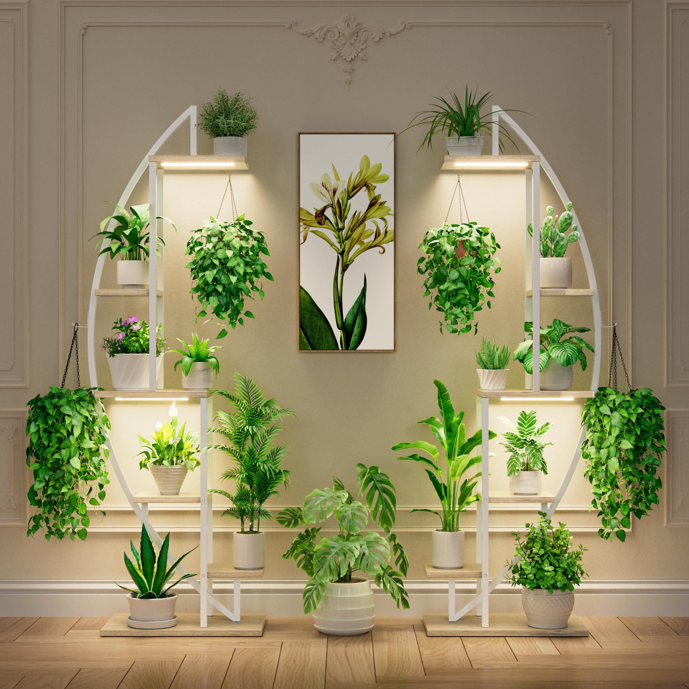 2er-Set Pflanzenregal mit Grow Light, 6 Ebenen, 160 cm, Weiß – BACEKOLL