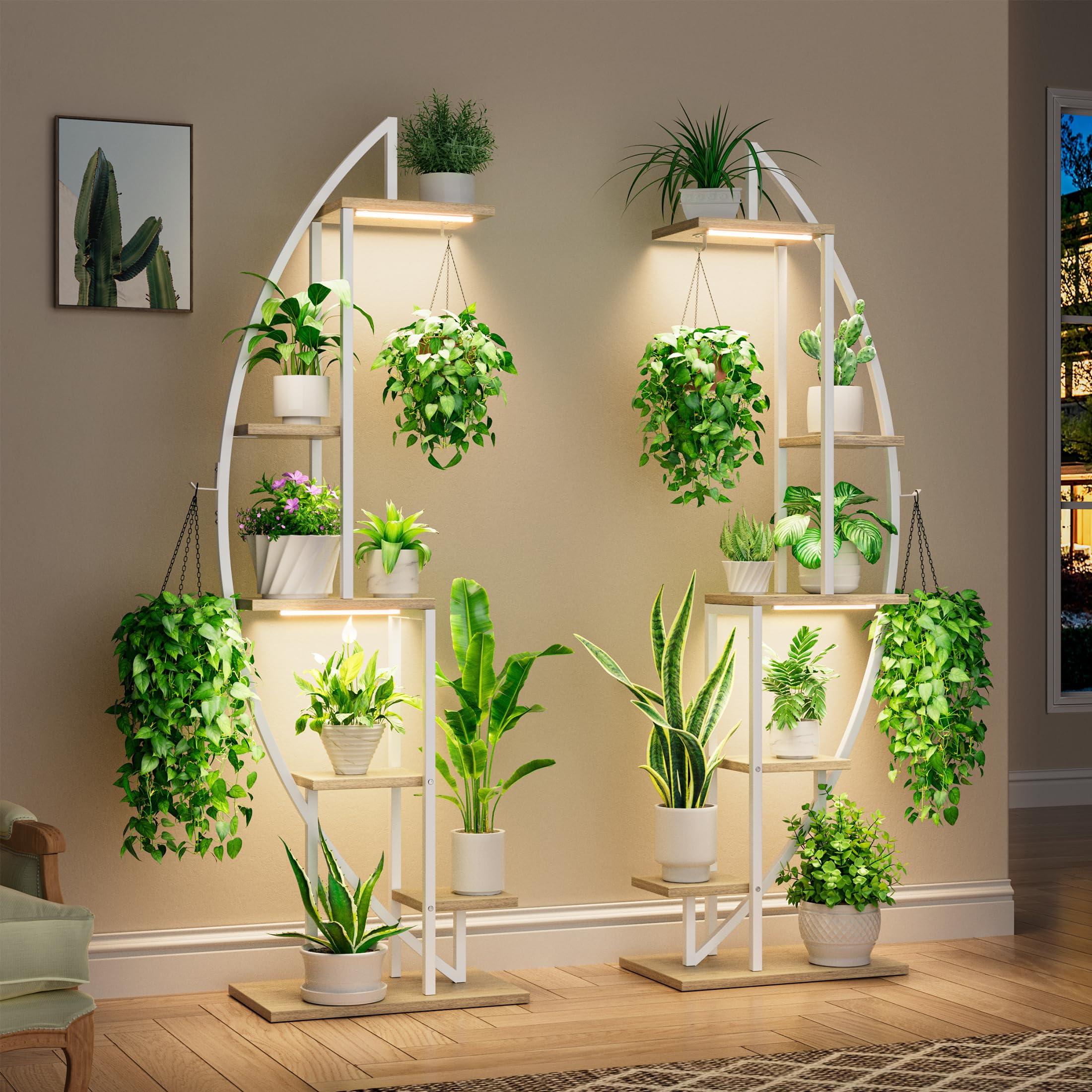 2er-Set Pflanzenregal mit Grow Light, 6 Ebenen, 160 cm, Weiß – BACEKOLL