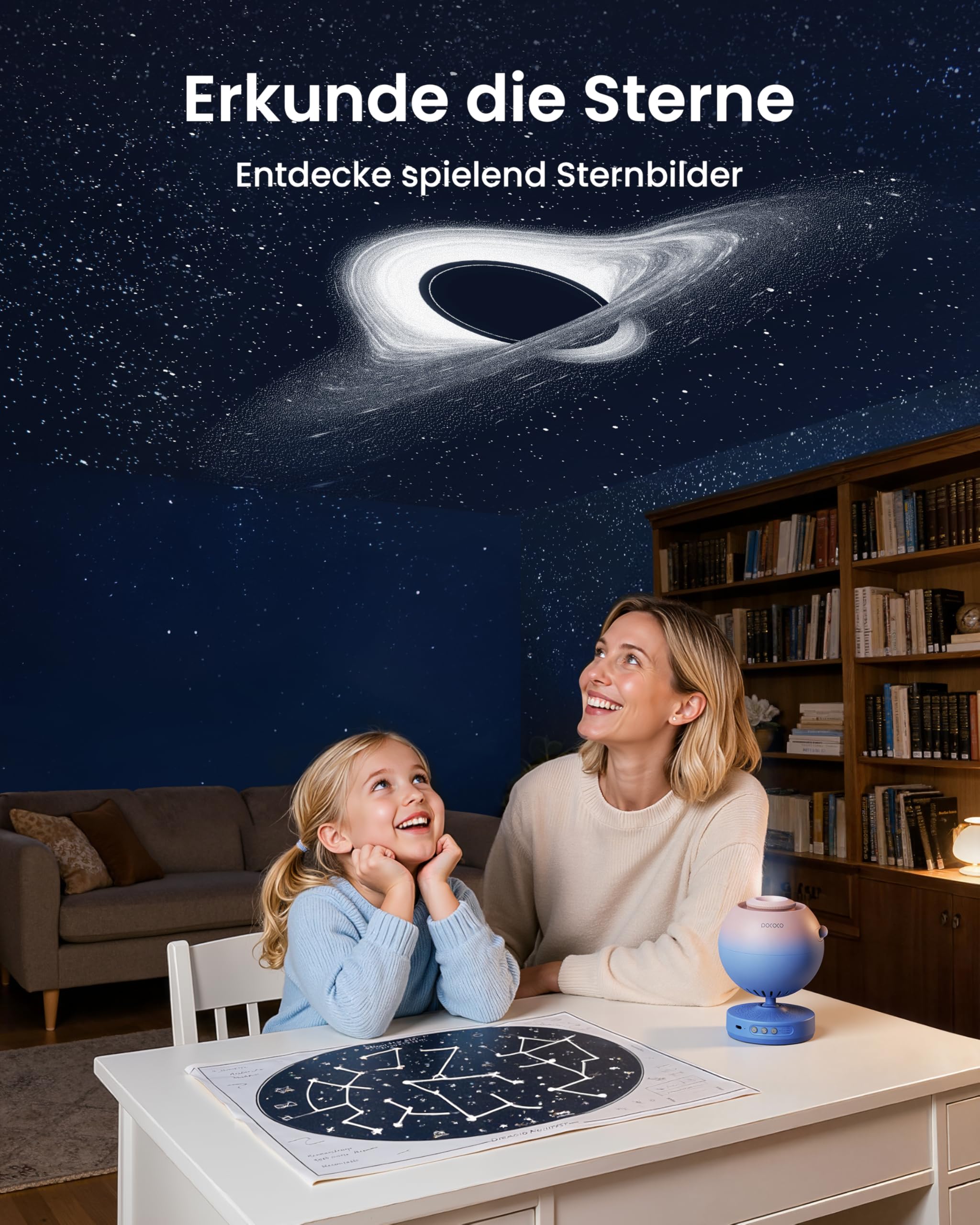 Sternenhimmel Projektor Kinder – Galaxy Nachtlicht Planetarium fürs Schlafzimmer mit 2 Discs