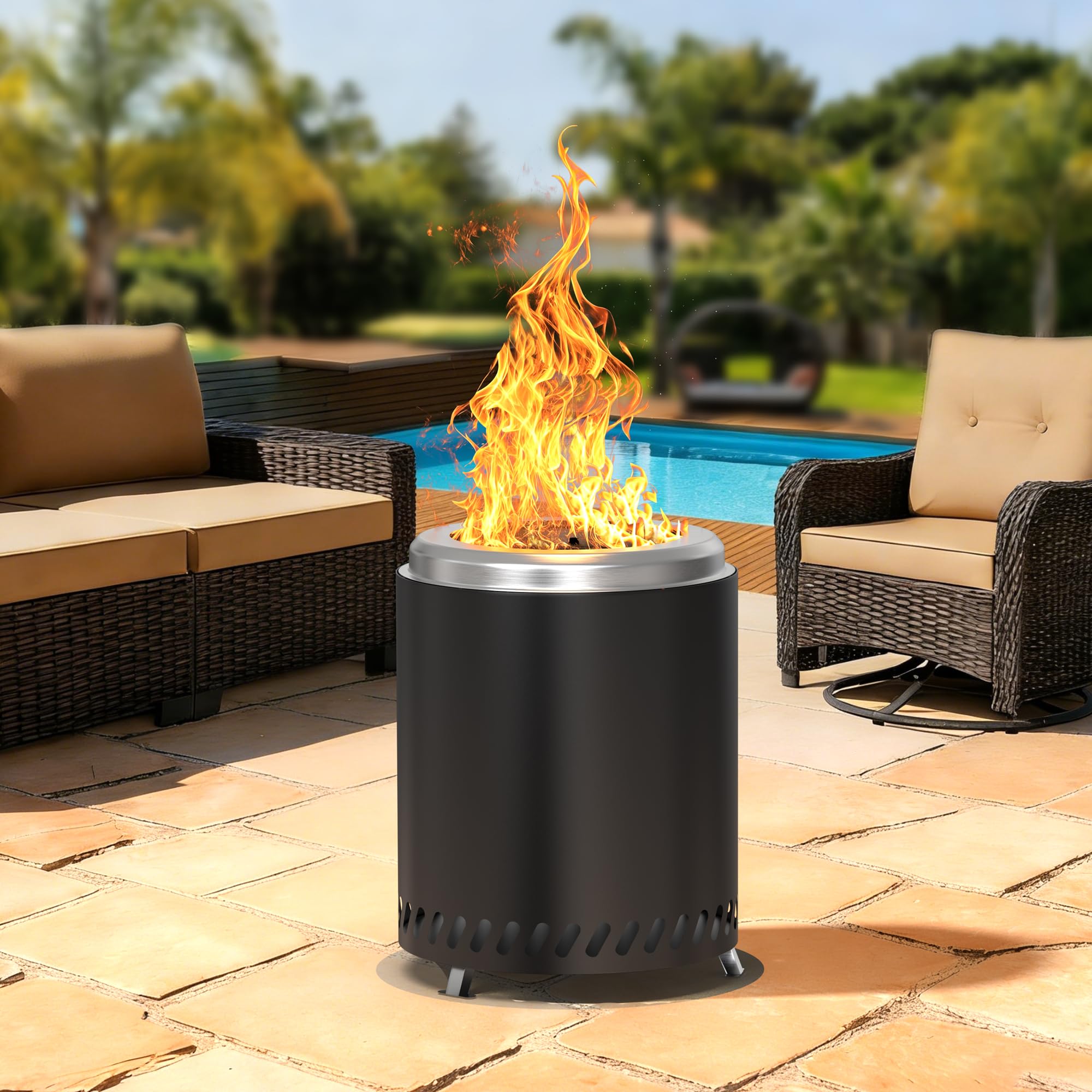 Feuersäule Edelstahl raucharme Pelletfackel Outdoor mit Tragetasche