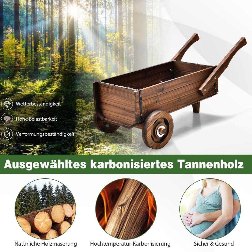 Blumenwagen Holz mit Rädern 🌿 Pflanzwagen für Garten Balkon Terrasse